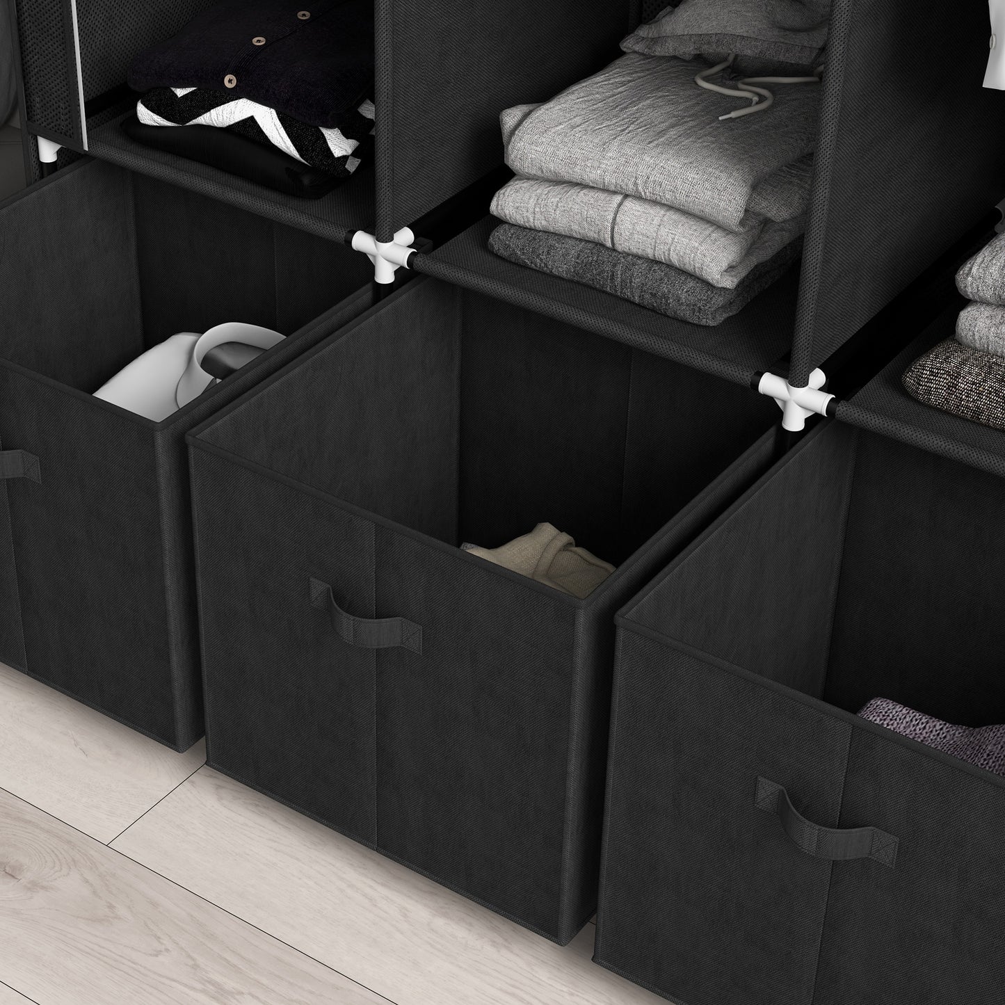 Portable Fabric Wardrobe with 5 Shelves and 3 Fabric Drawers, Black