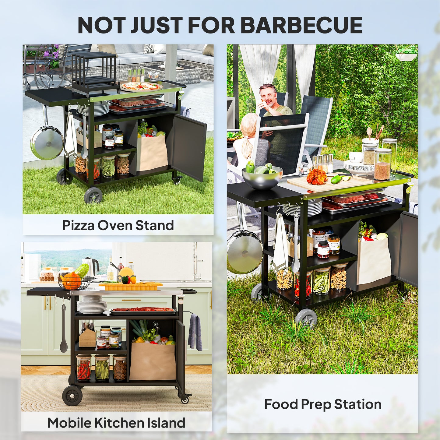 Stainless Steel Outdoor BBQ Trolley with Folding Side table, Black