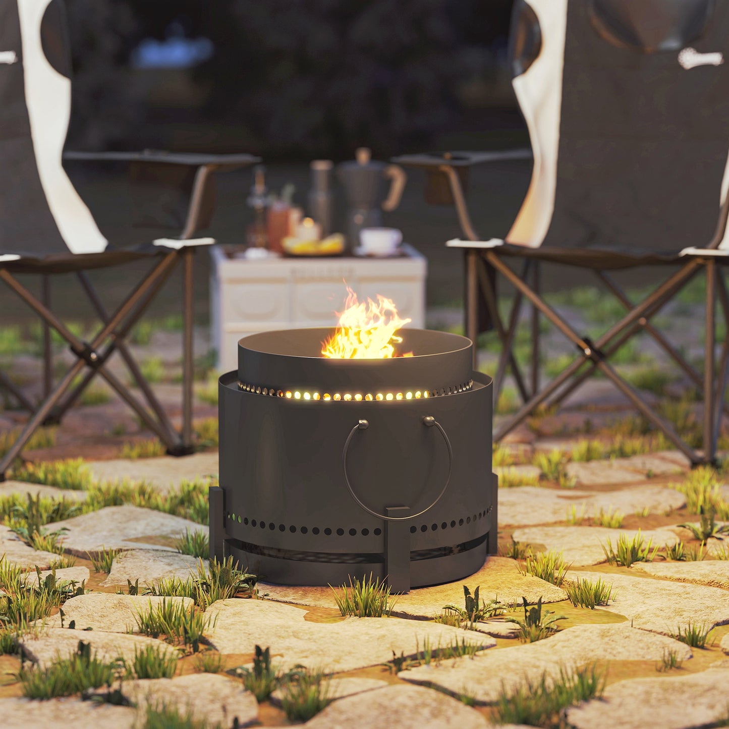 37cm Smokeless Wood Burning Firepit Metal Fire Pit, Dark Grey