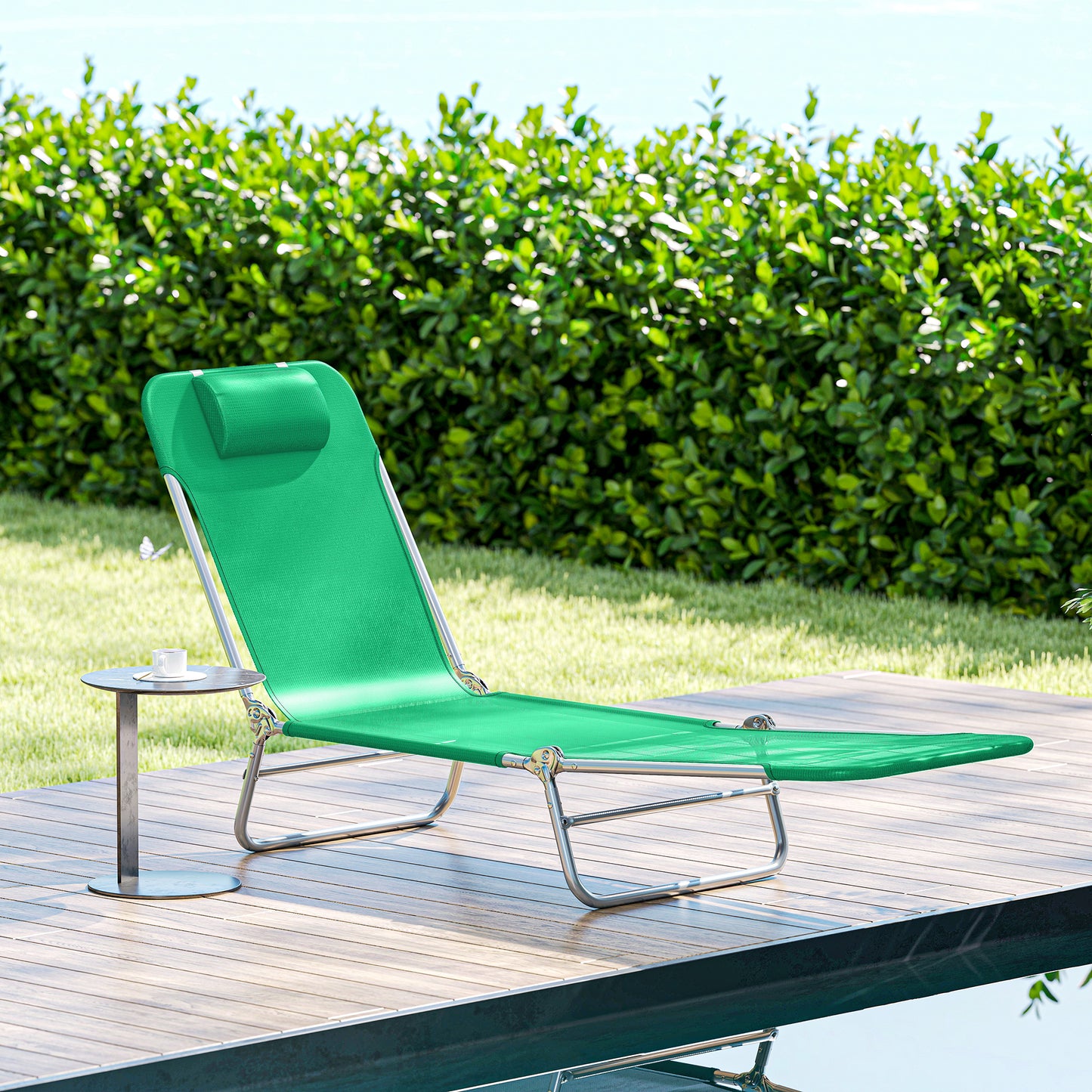 Sun Lounger Foldable Reclining Chair with Headrest Dark Green