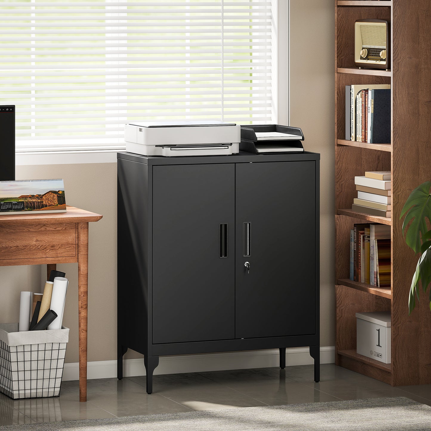 Metal Storage Cabinet with Lock for Home Office, Garage, Study, Black