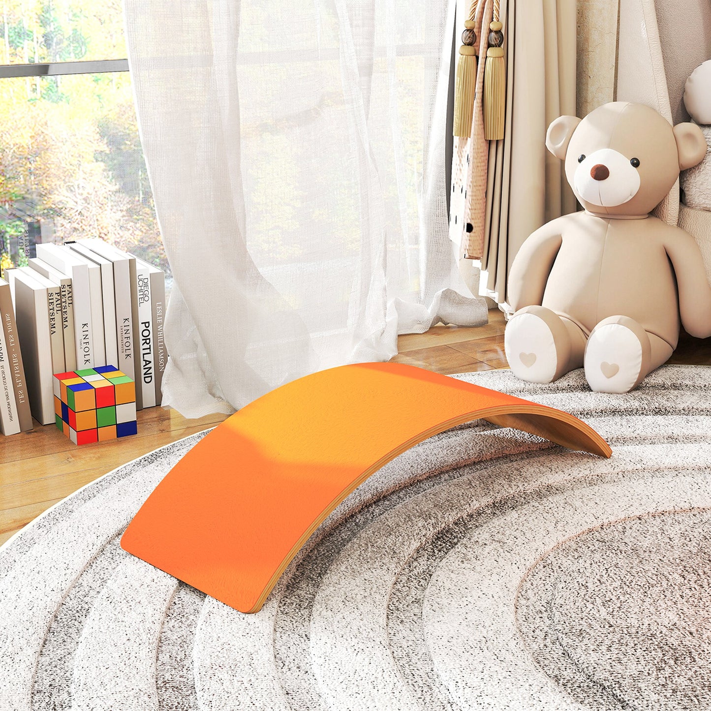 Wooden Balance Board for Kids, Wobble Board with Felt, Orange