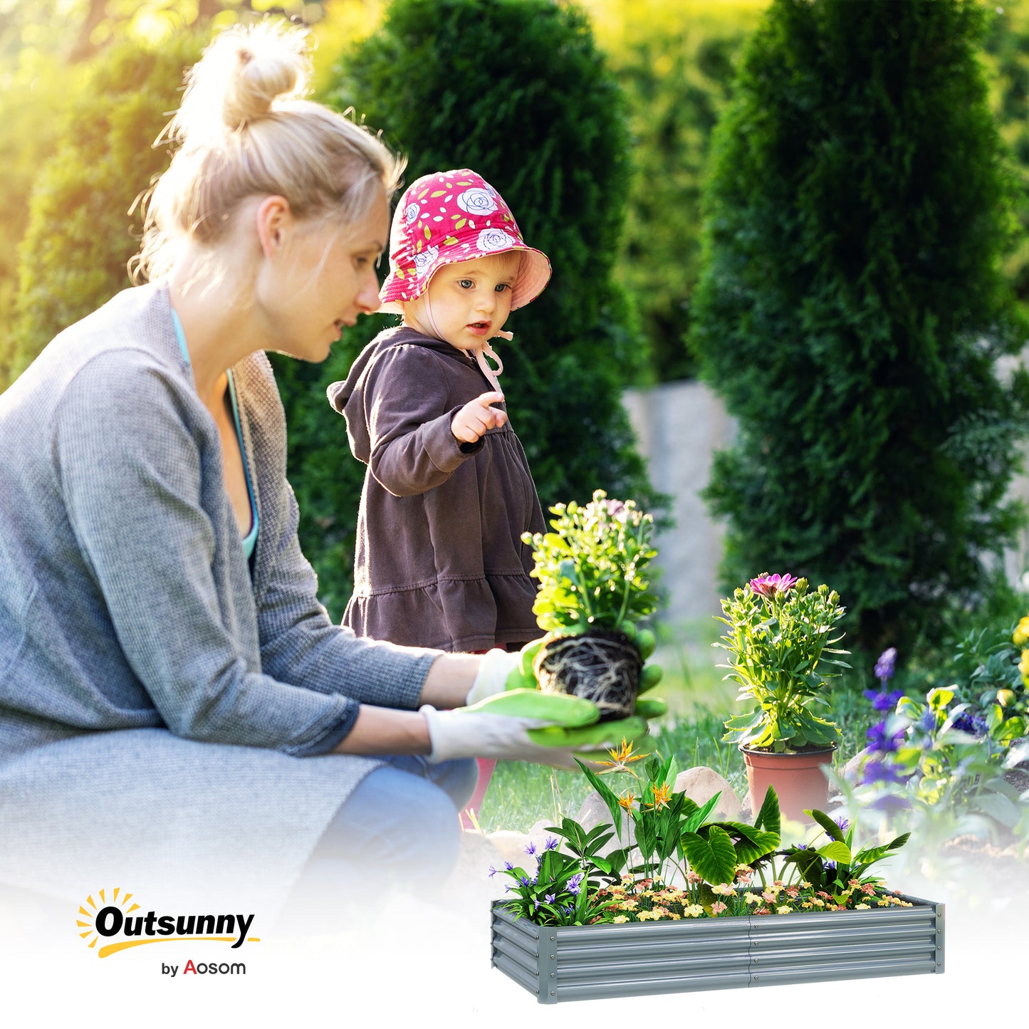 Galvanised Raised Garden Bed, 180x90x30cm Raised Bed, Silver