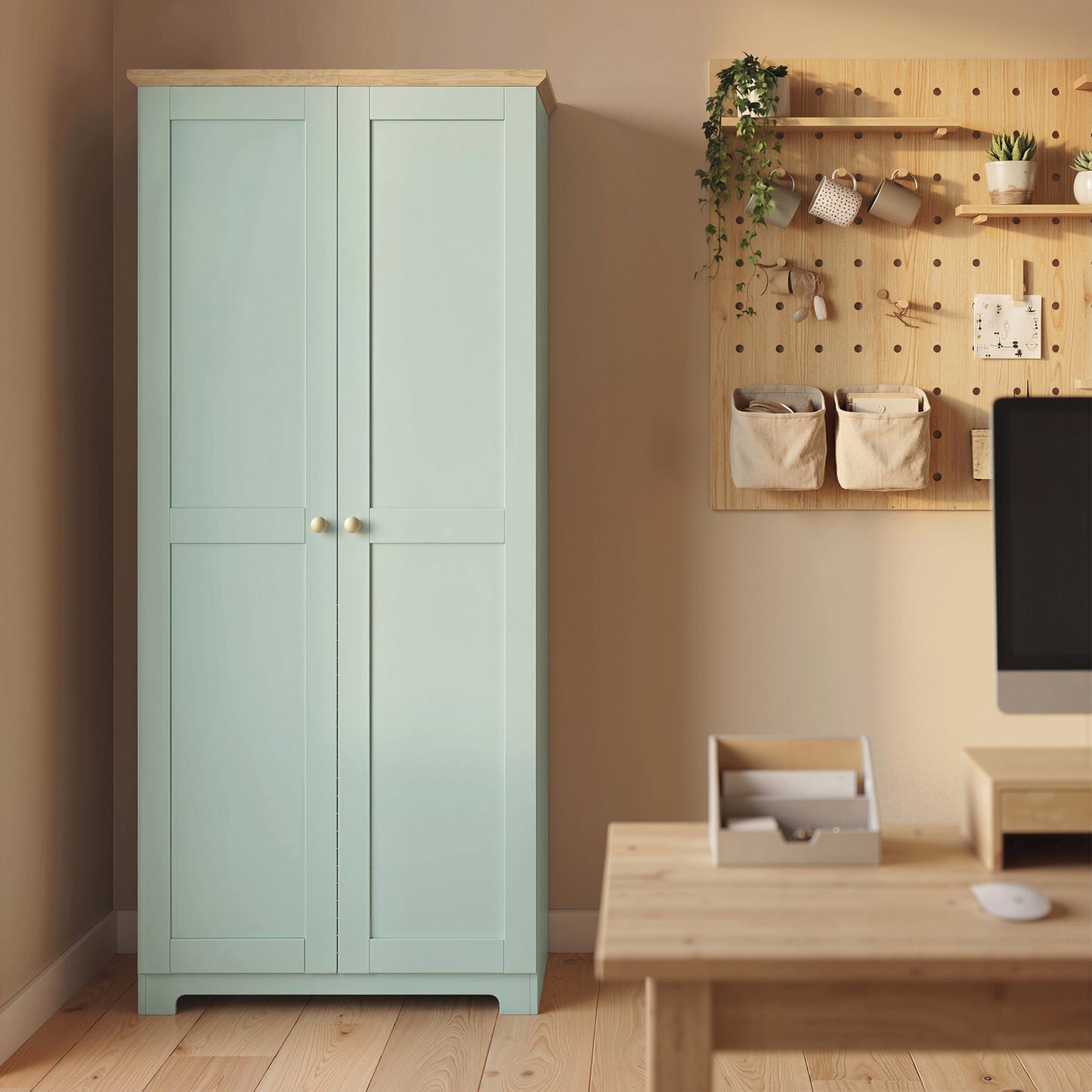 172cm Wooden Storage Cabinet Cupboard With 4 Shelves Light Green