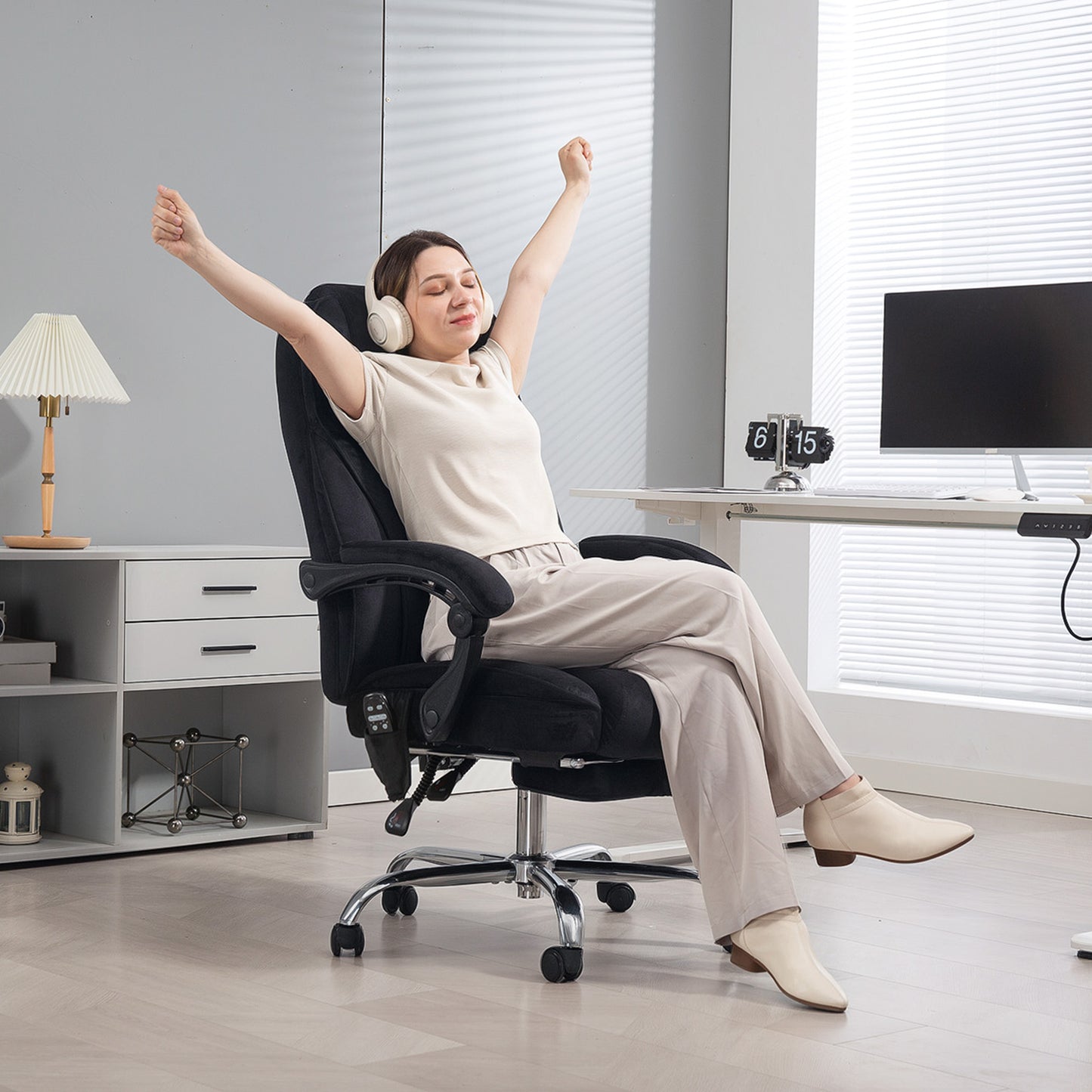 Massage Office Chair, Heated Reclining Desk Chair, Black
