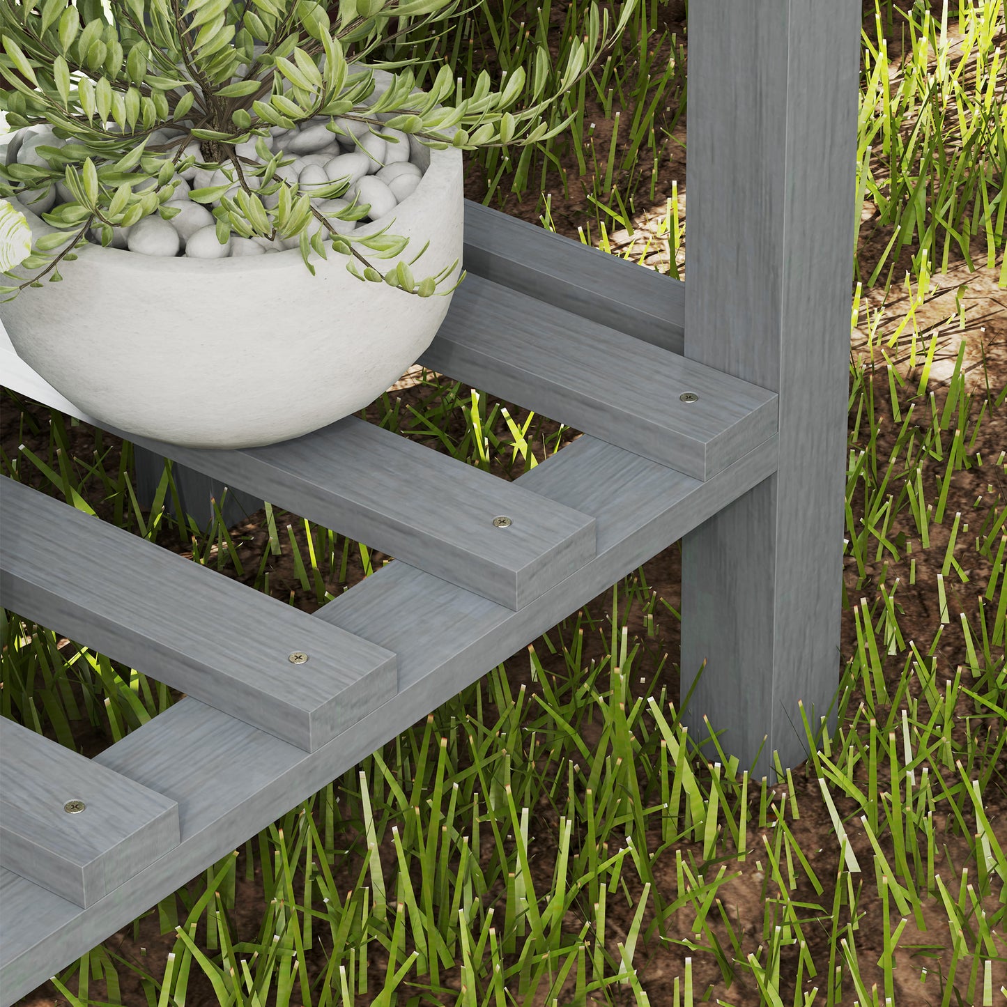 Wooden Raised Bed w/ Bed Liner, Storage Shelf, Grey