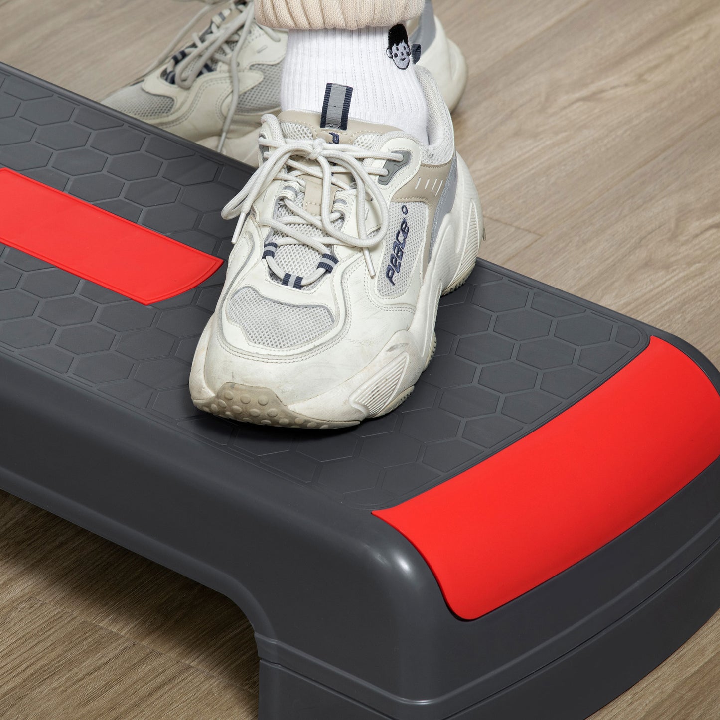 Aerobic Step Three-Level Adjustable Exercise Stepper, Grey and Red