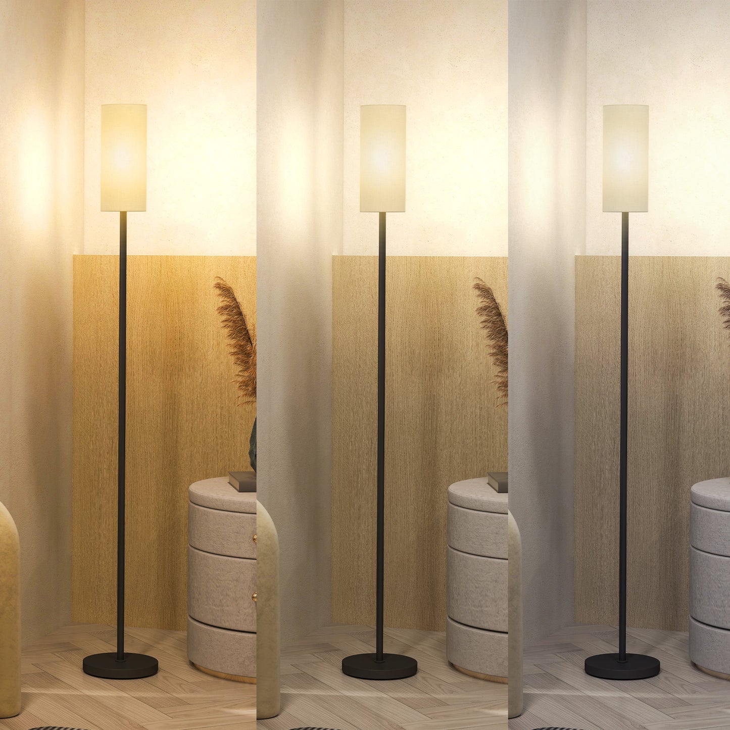 Floor Lamp with Linen Shade & Foot Switch for Living Room, White
