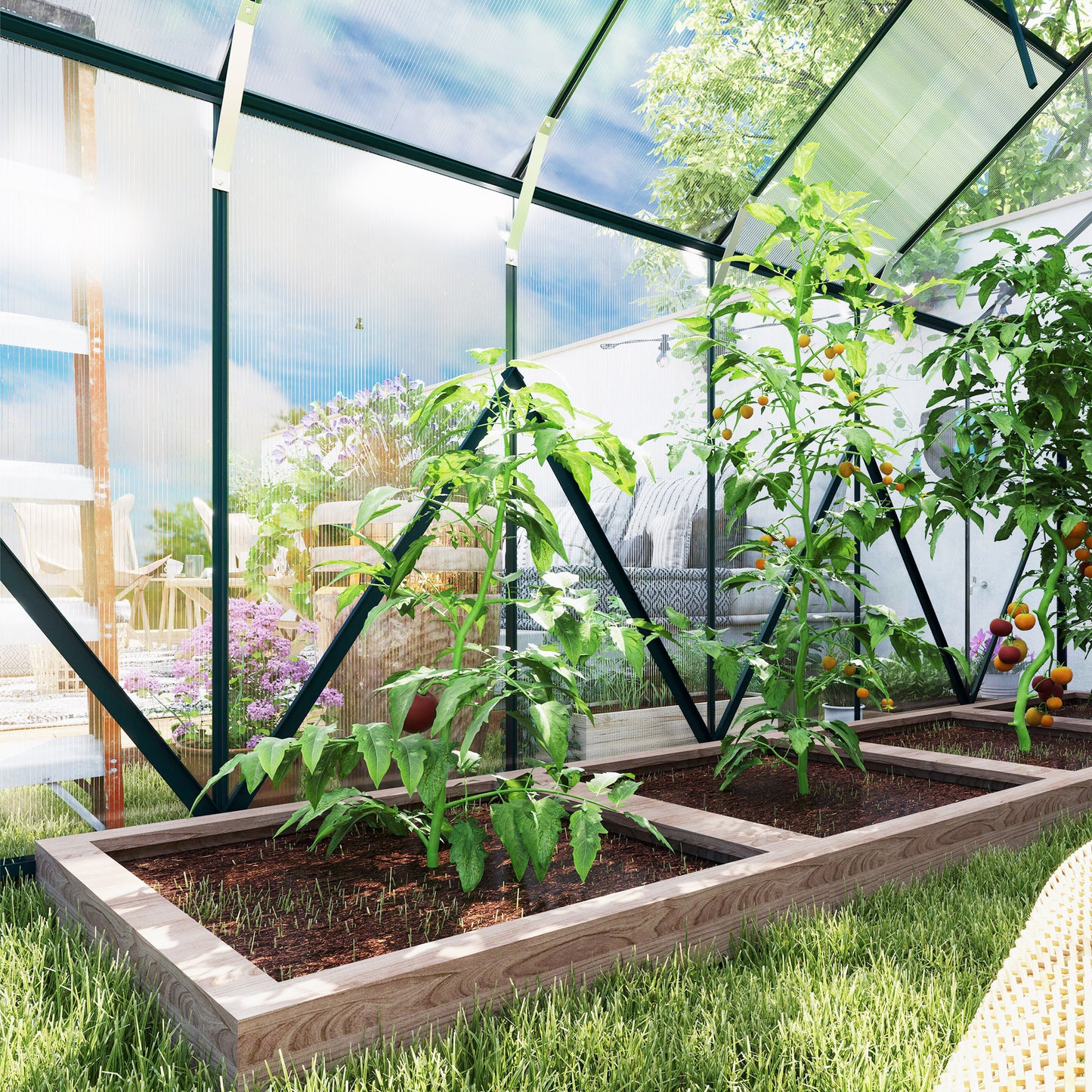 8x12ft Polycarbonate Walk-in Greenhouse Outdoor w/ Double Sliding Door