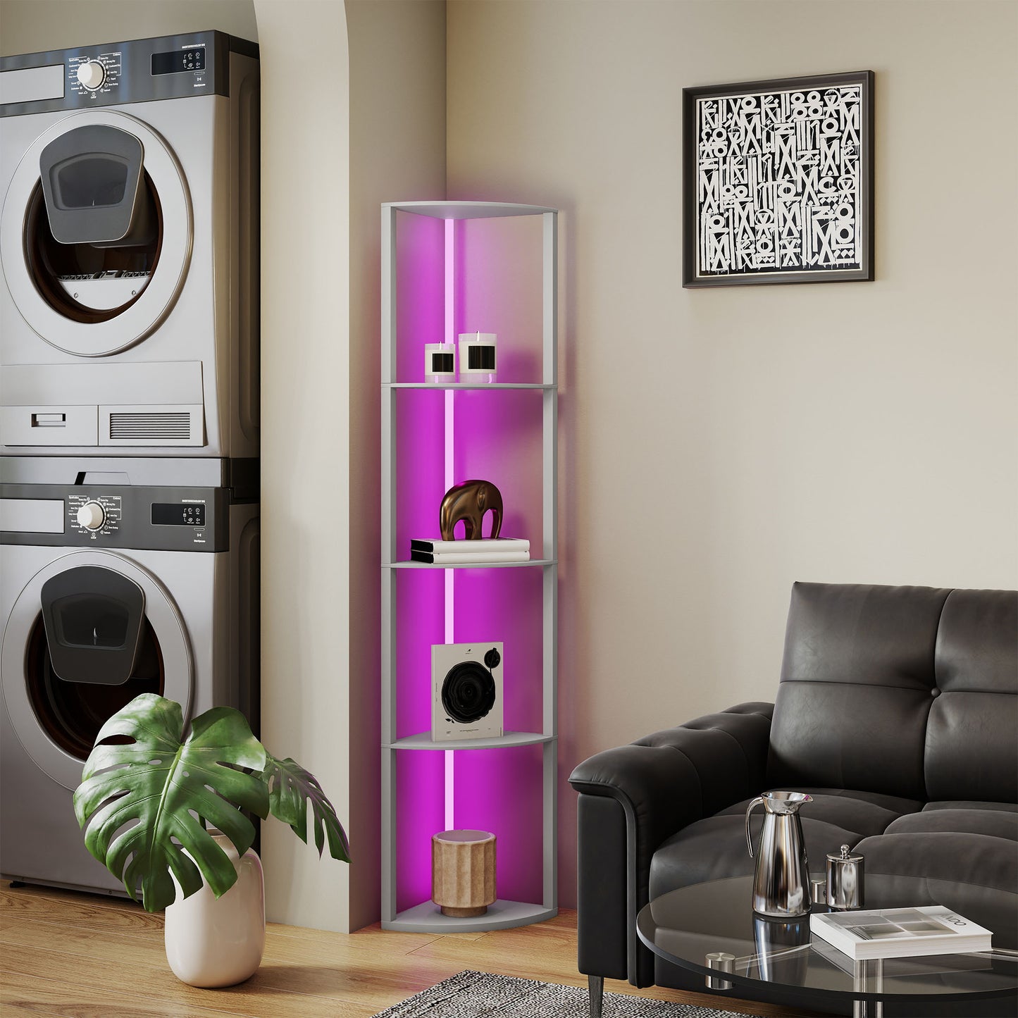 RGB LED Floor Lamp with Shelves and Remote Control for Living Room