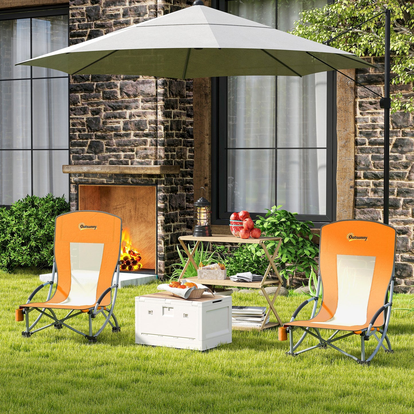 Set of 2 Folding Beach Chair, Camping Chair with Carry Bag, Orange