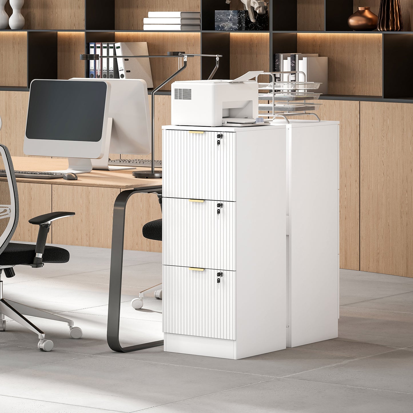 Filing Cabinet, File Cabinet with 3 Lockable Drawers and Hanging Rails