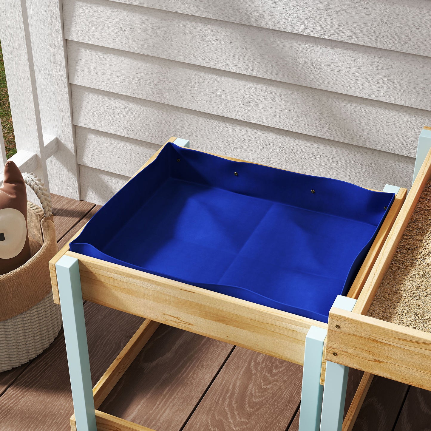 2 PCS Wooden Sandpits, Sand and Water Play Tables with Bottom Liner