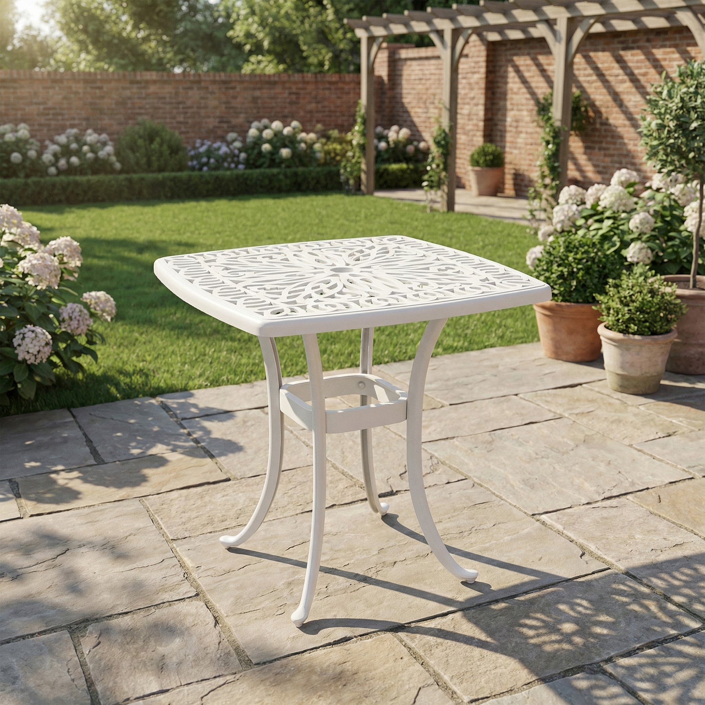 54 x 54cm Aluminium Outdoor Garden Side Table w/ Umbrella Hole, White