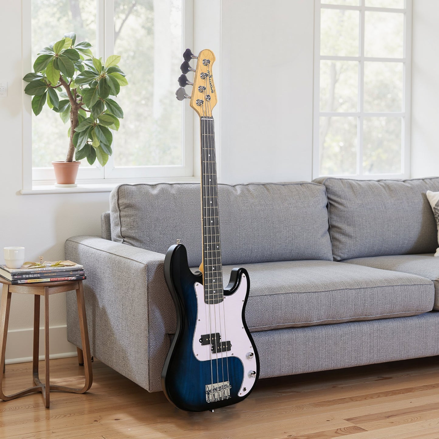 4 String Full Size Electric Bass Guitar for Beginner with Amp, Blue