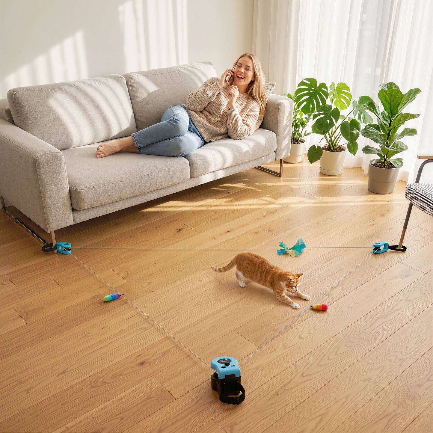 Interactive Cat Toy for Indoor Kittens & Adult, Automatic & Remote Control Electric Cat Toy with Adjustable Speed, DIY Track & Mouse Sound, Rechargeable Boredom Buster