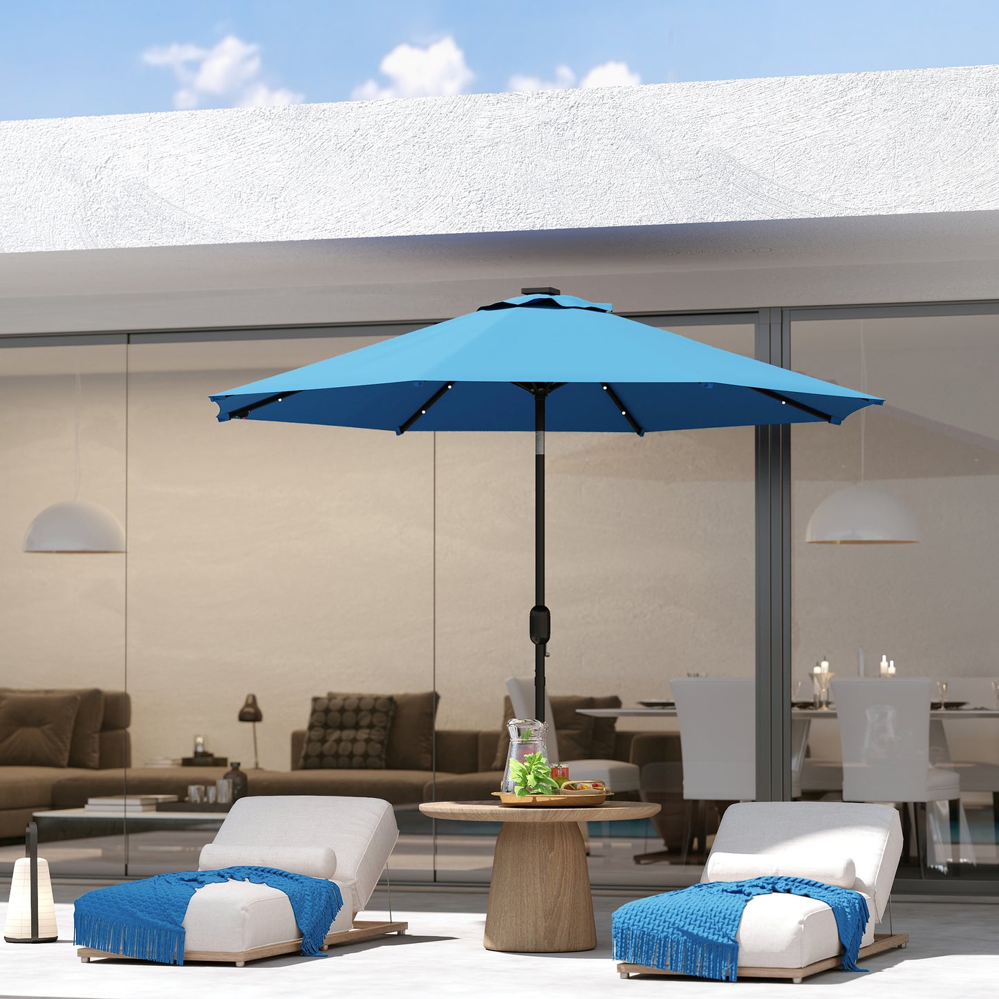 24 LED Solar Powered Parasol Umbrella Garden Tilt Outdoor String Light