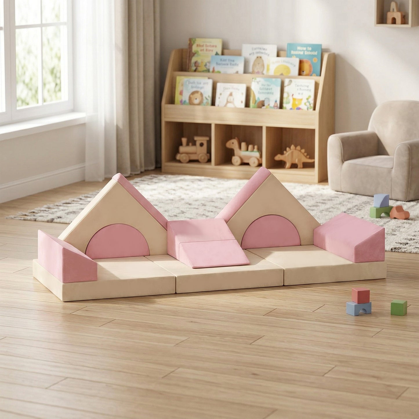 Kids Play Sofa, 12 Pieces Foam Modular Convertible Sofa, Pink