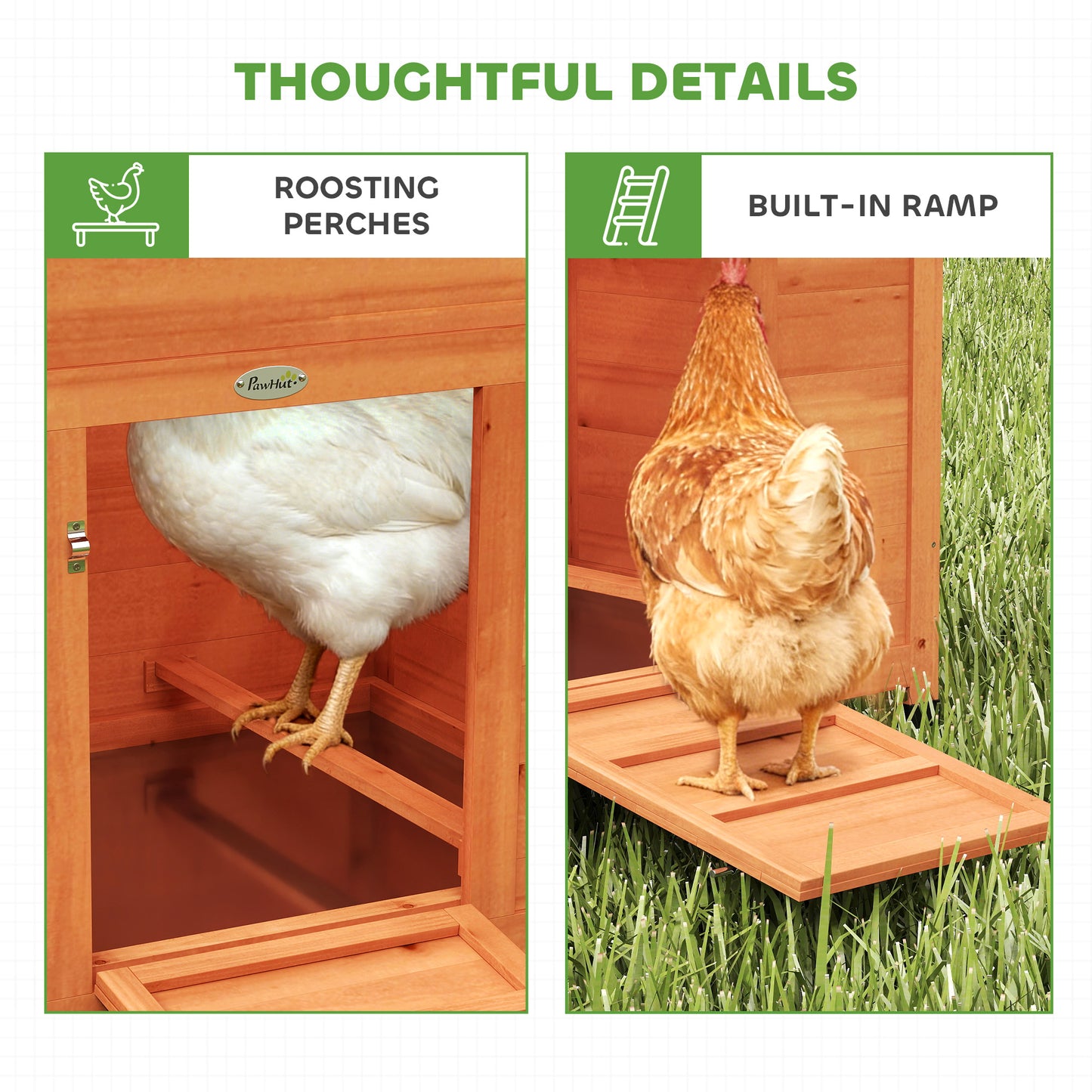 Chicken Coop, Wooden Hen House with Nesting Box, Pull-Out Tray