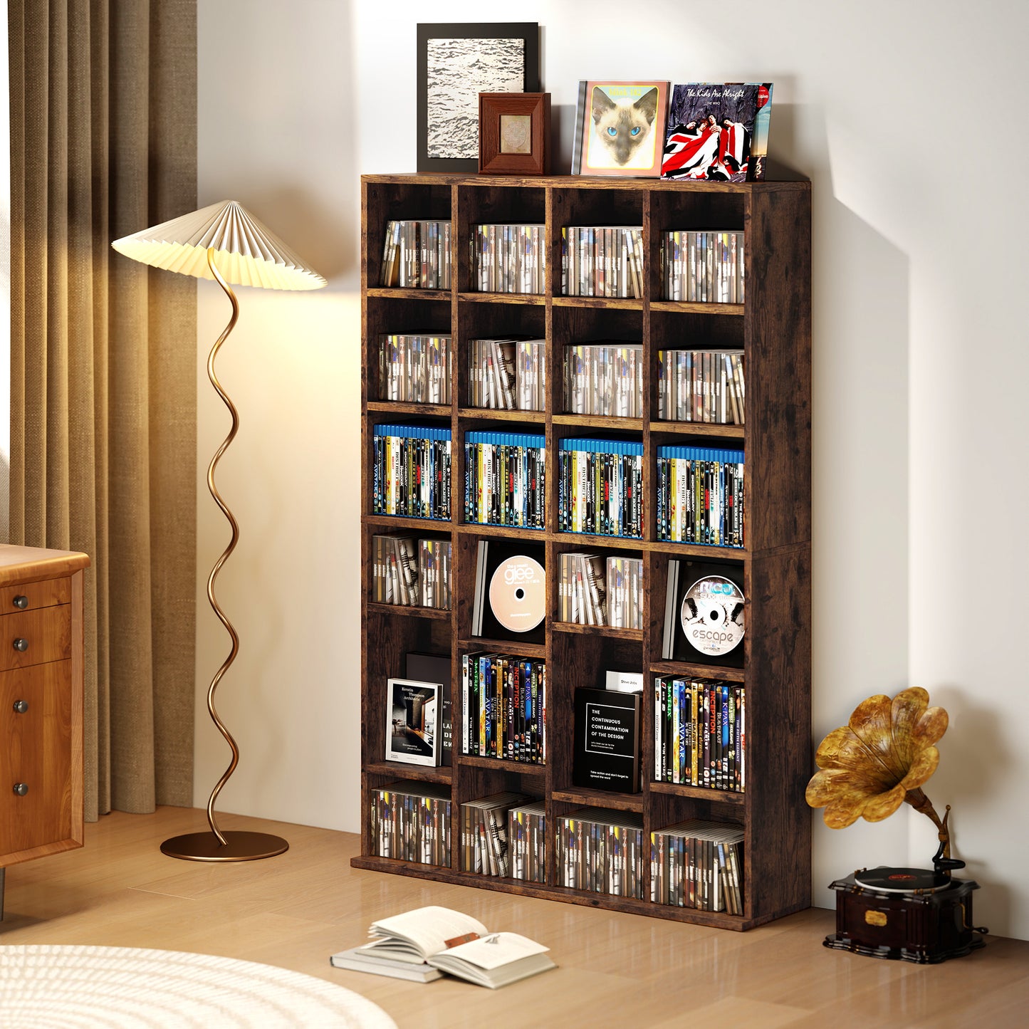 DVD CD Media Storage Rack, Video Display Unit, Rustic Brown