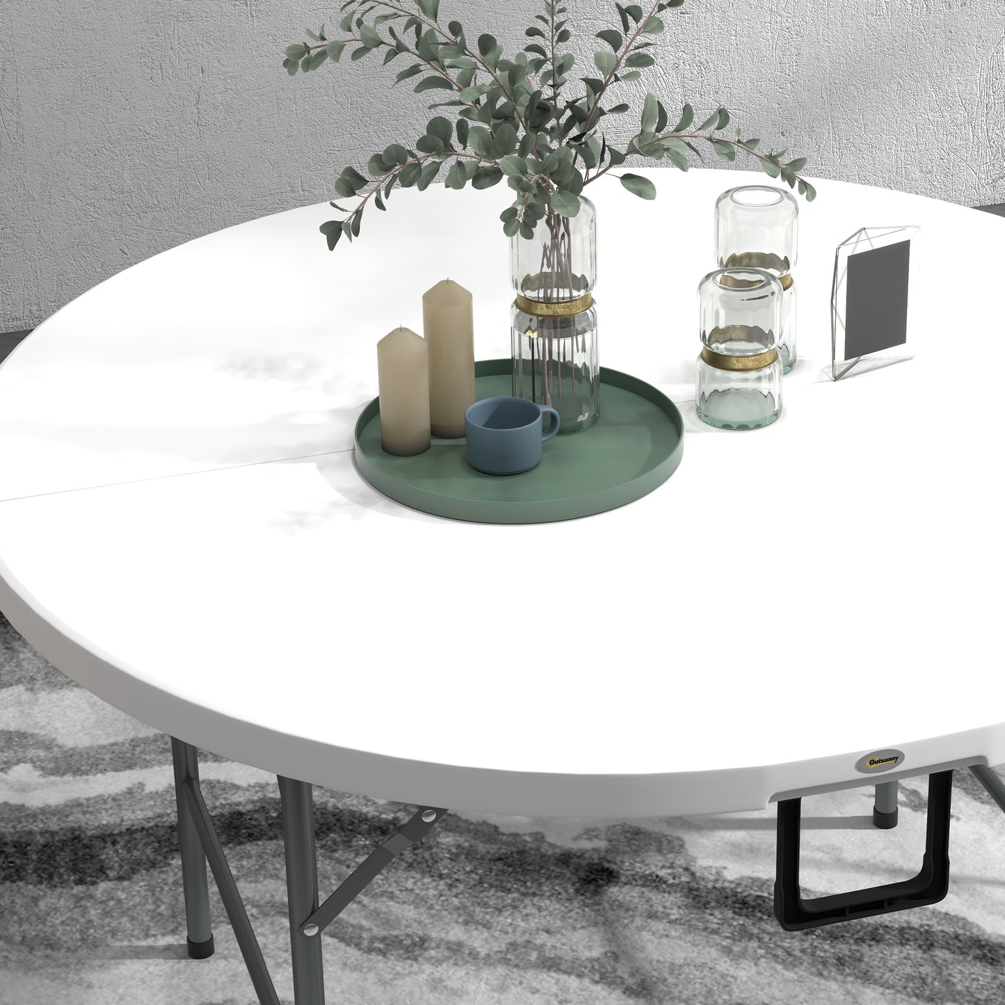 Folding Garden Outdoor Table For 6 - With Metal Frame, White