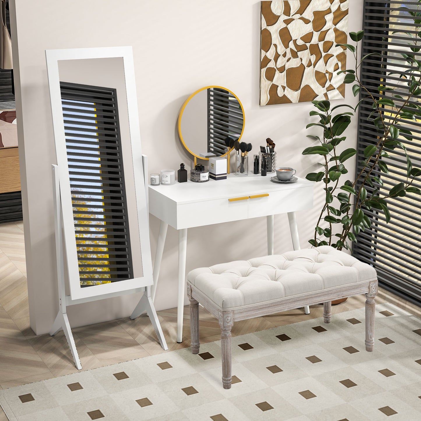 Freestanding Dressing Mirror 148x47cm Adjustable Angle White Frame Home