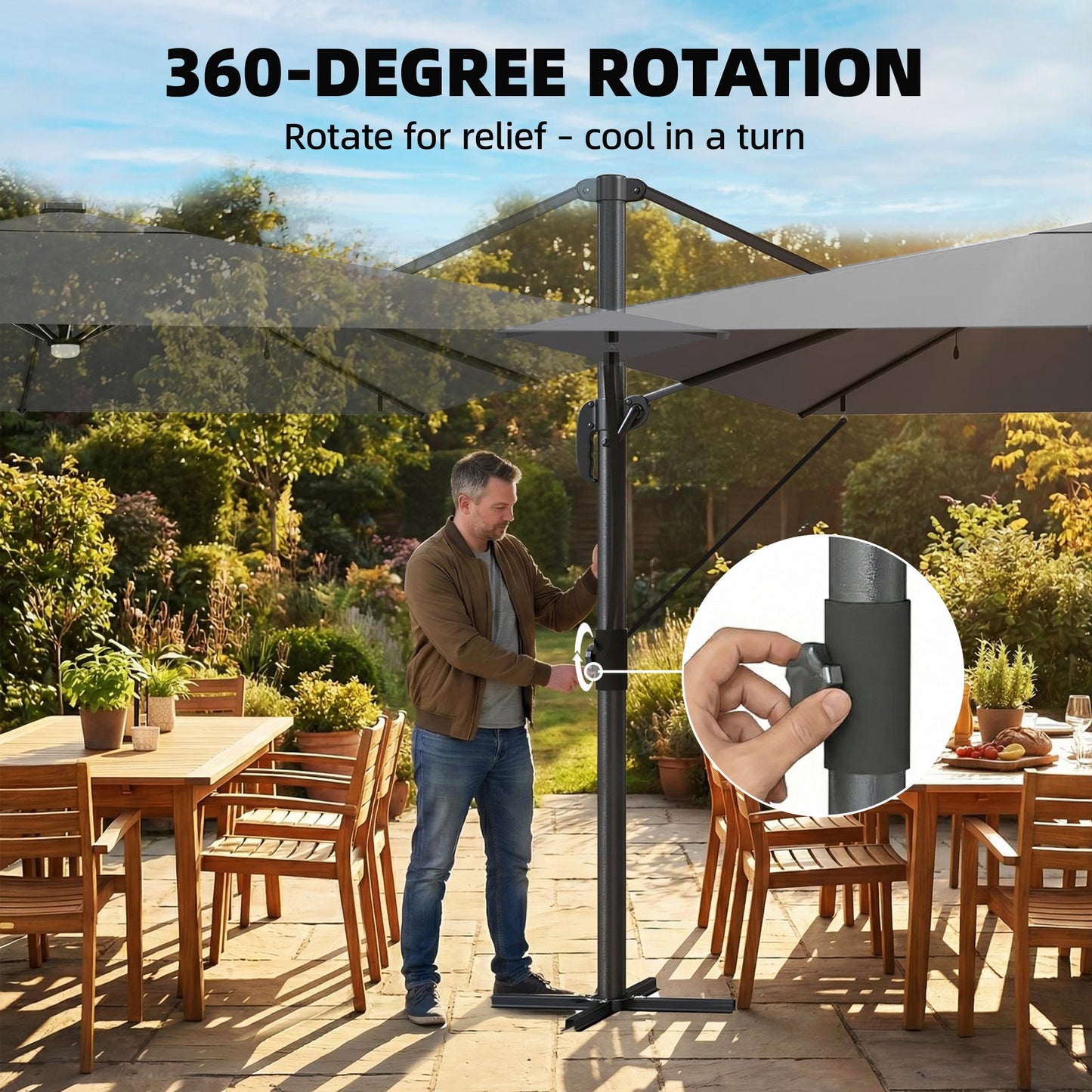 3 x 3 m Garden Cantilever Parasol w/ Light, Cover, Wind Protection