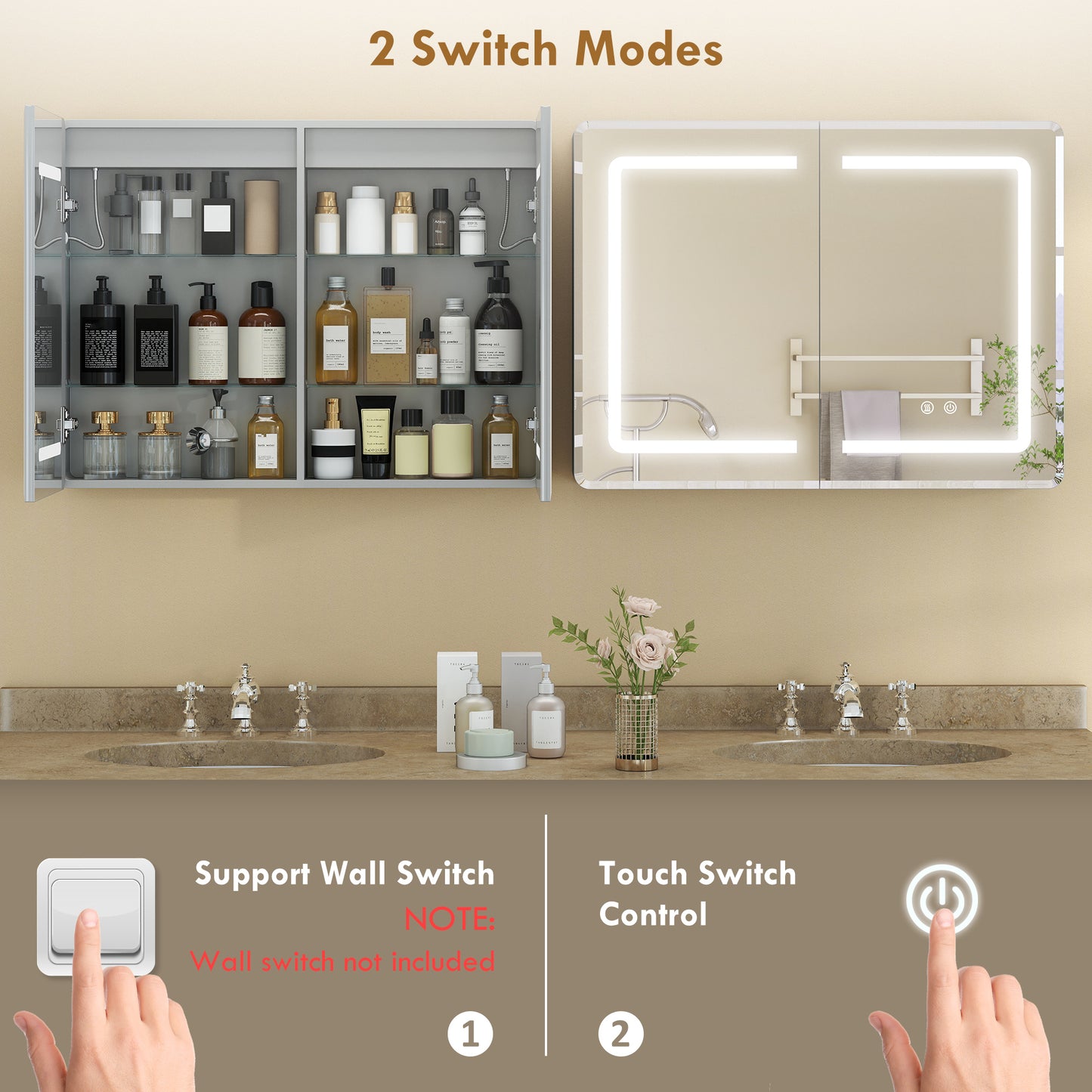 60 x 80 cm LED Bathroom Mirror Cabinet with Double-Sided Mirrors