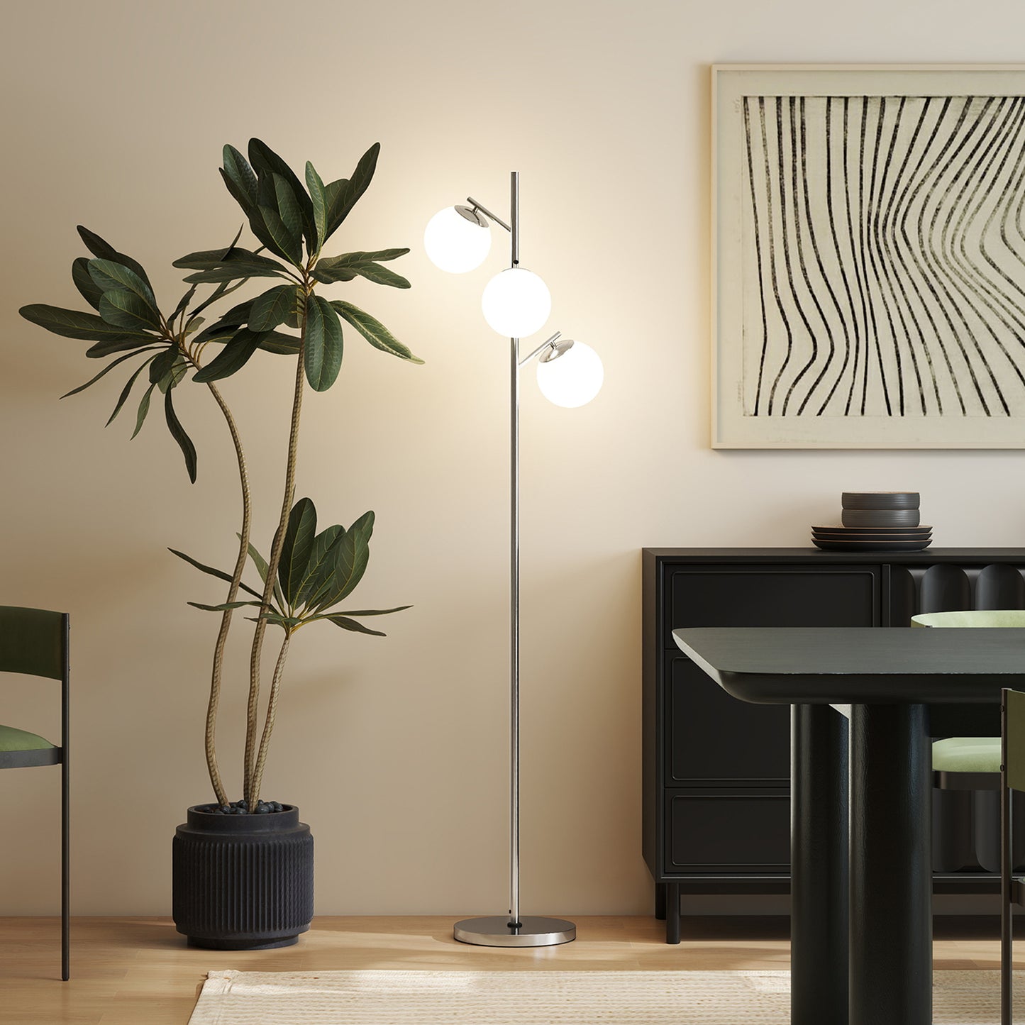 Modern Tree Floor Lamp with 3 Light, for Living Room Bedroom, Silver