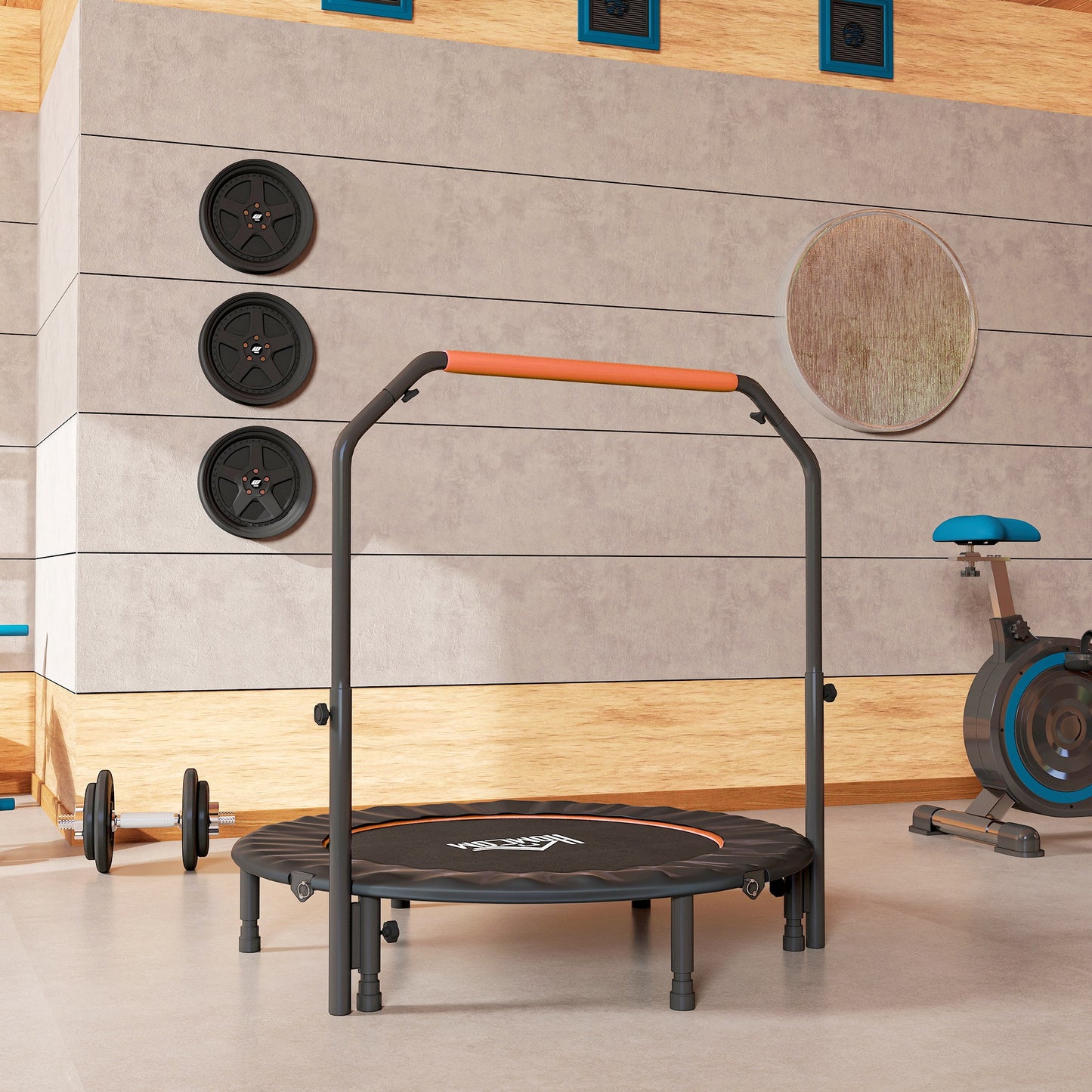48" Foldable Mini Fitness Trampoline w/ Foam Handle, Orange