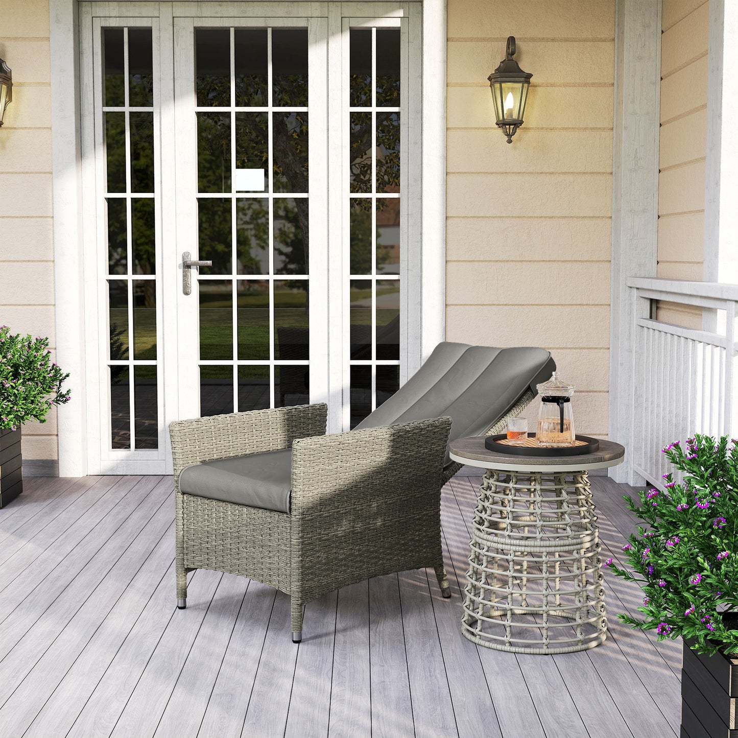 Rattan Garden Recliner Chair with Adjustable Backrest, Grey