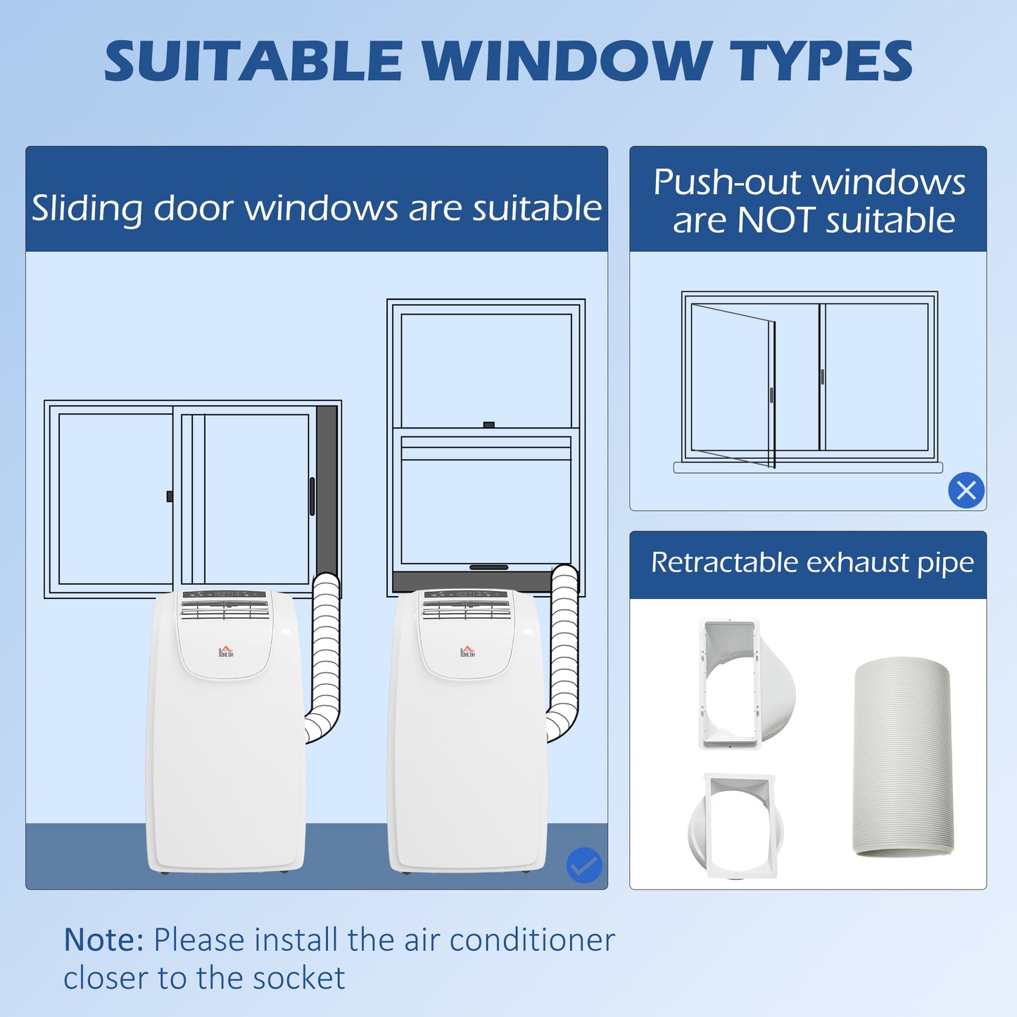 12,000 BTU Mobile Air Conditioner for Room up to 28m², with Dehumidifier, Quiet Mode, 24H Timer, Wheels, Child Lock