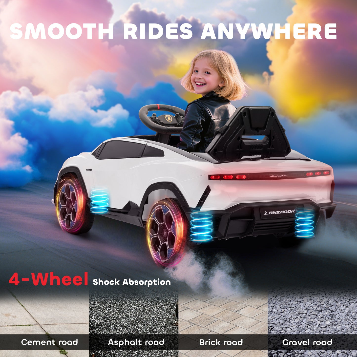 Licensed Lamborghini Electric Ride On Car with Suspension, White