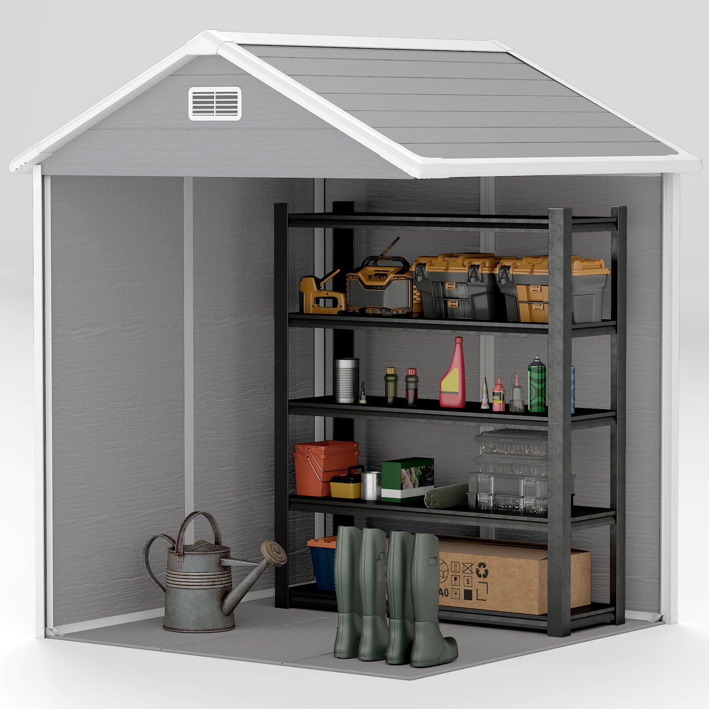 6 x 5ft Resin Garden Shed with Floor and Window, Dark Grey