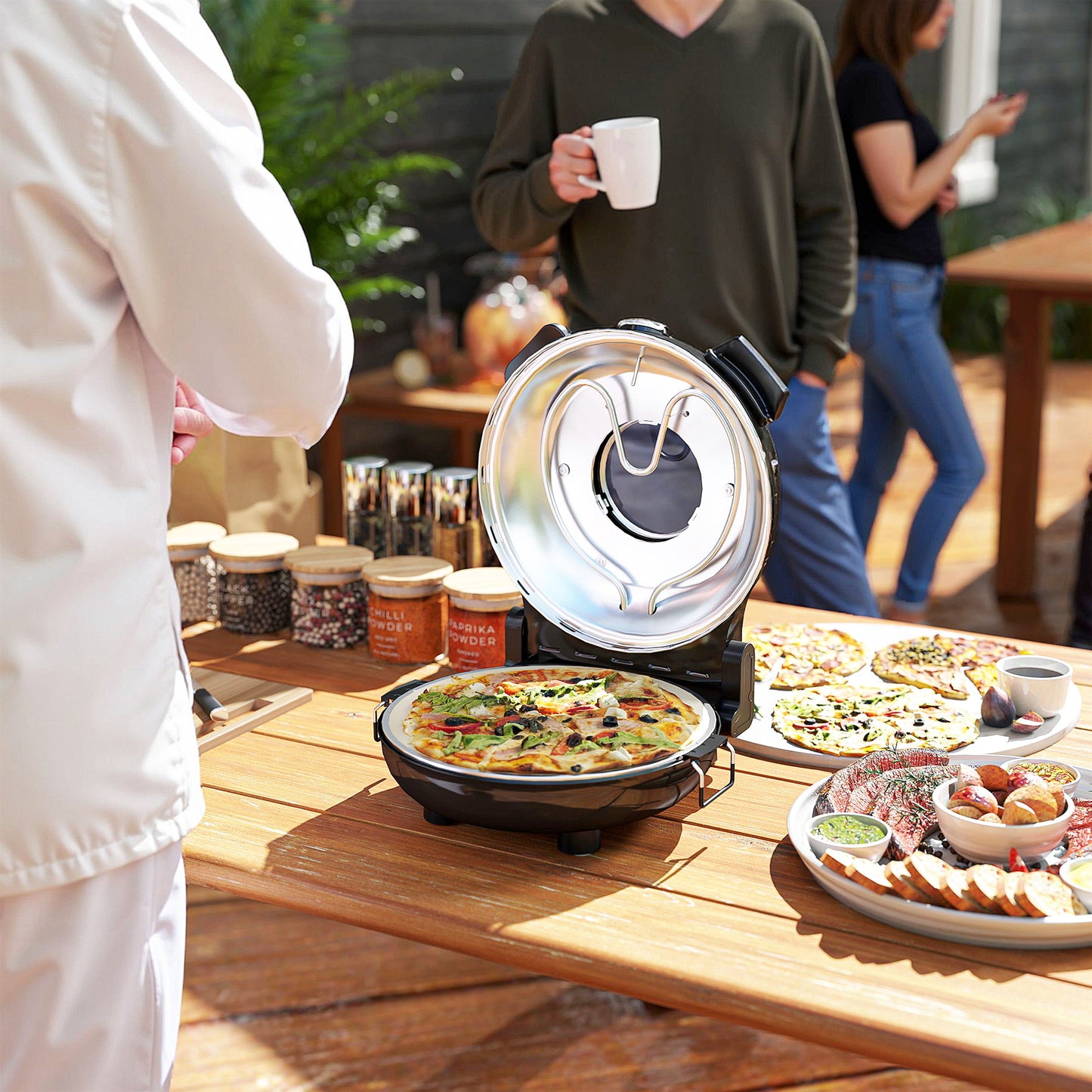 1200W Pizza Oven, Pizza Maker, 5-Min Crisp, Dual Knob Control, Black
