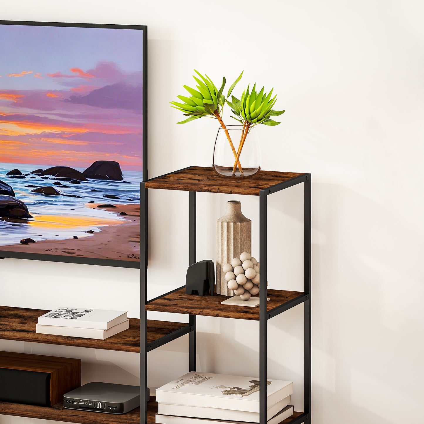 TV Unit for TVs up to 60 Inches, Industrial TV Stand with Shelves