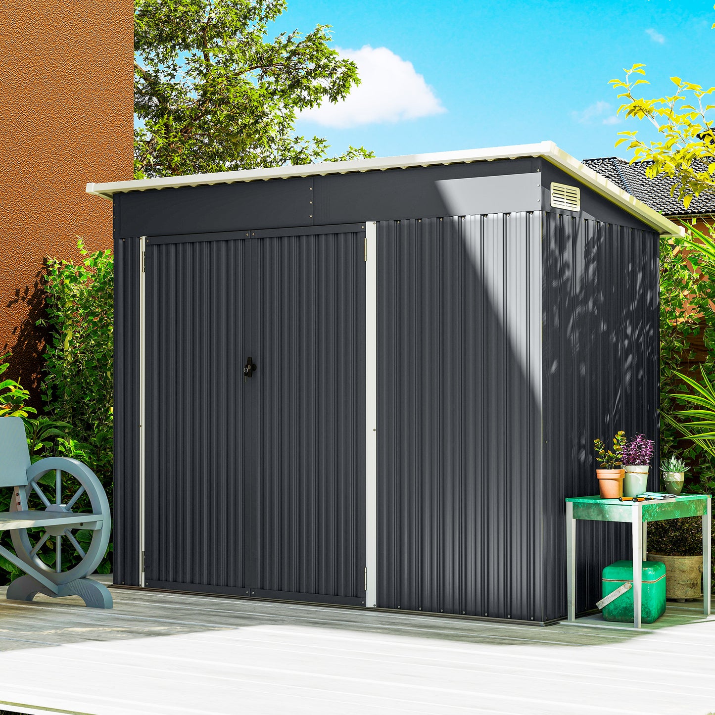 Outdoor Storage Shed, 7.5 x 4.3ft Metal Garden Shed, Dark Grey