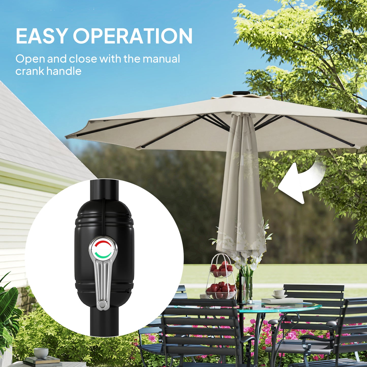 2.6 m Garden Parasol Umbrella with Light, Outdoor Patio Umbrella