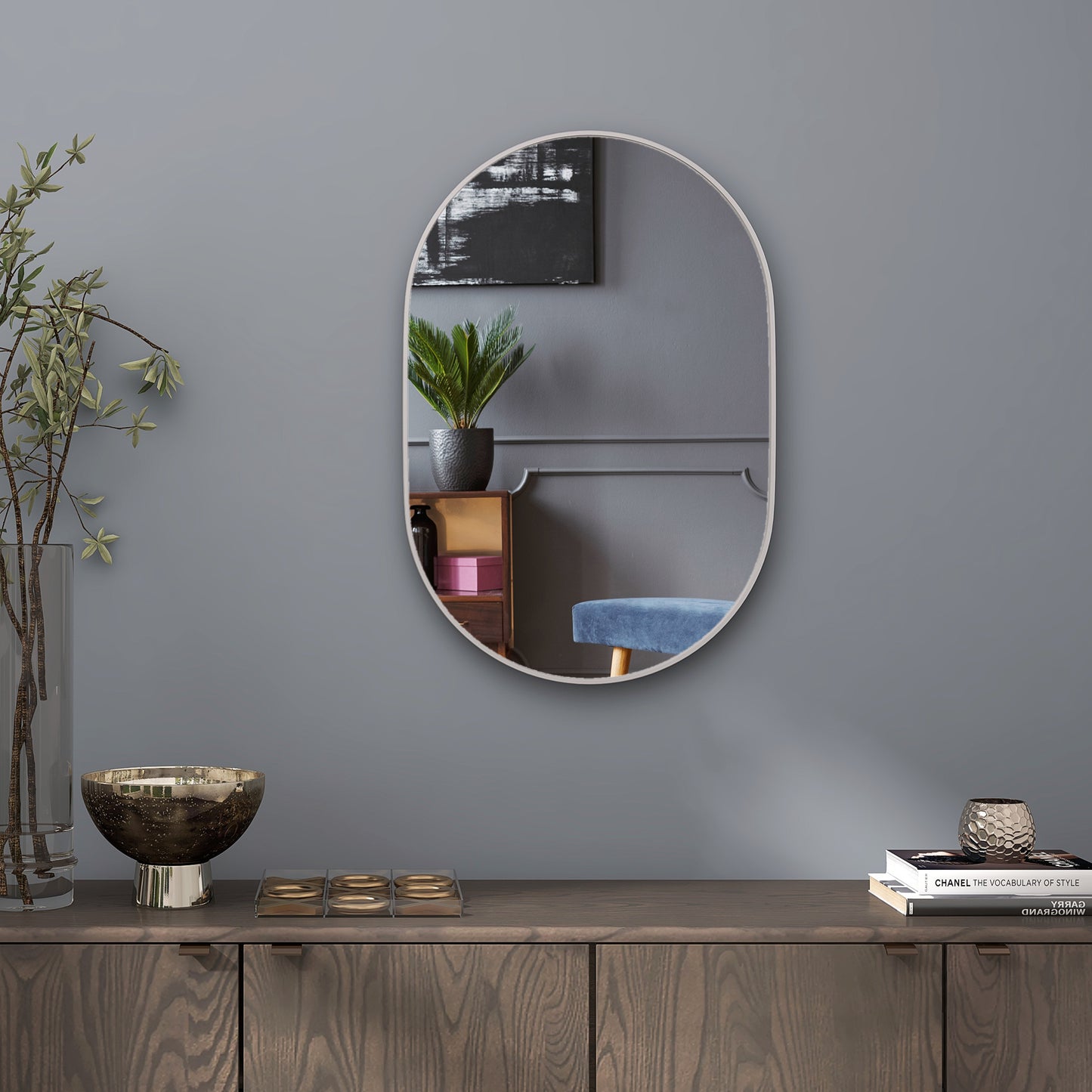 Oval Bathroom Mirror, Modern Wall Tempered Glass Mirror, 60 x 90cm