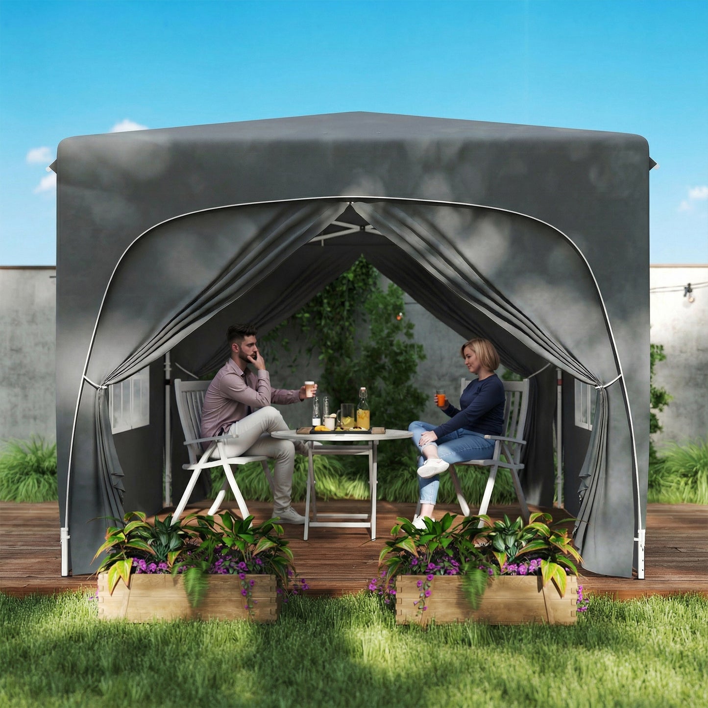 3 x 3(m) UPF50+ Pop Up Gazebo with Sides and Carry Bag, Dark Grey