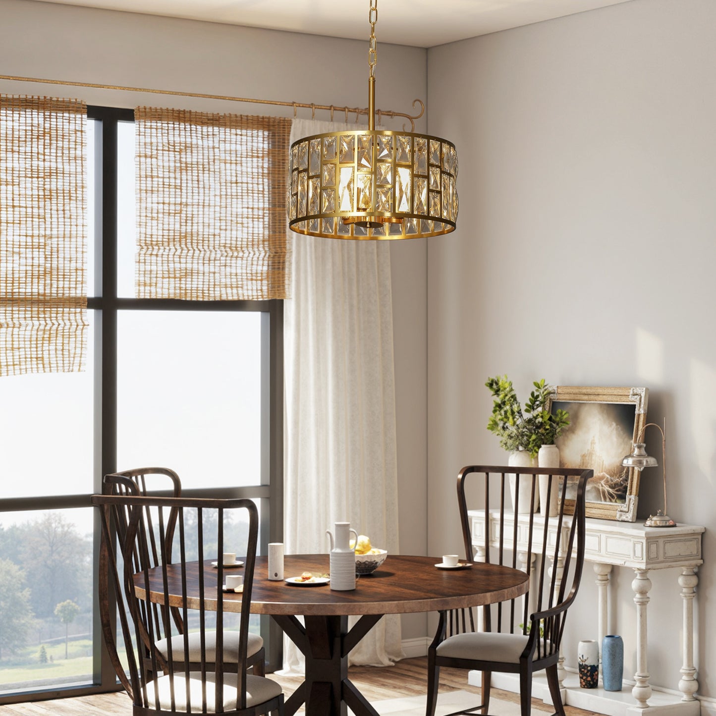 Modern Flush Mount Ceiling Light, Crystal Chandelier for Living Room