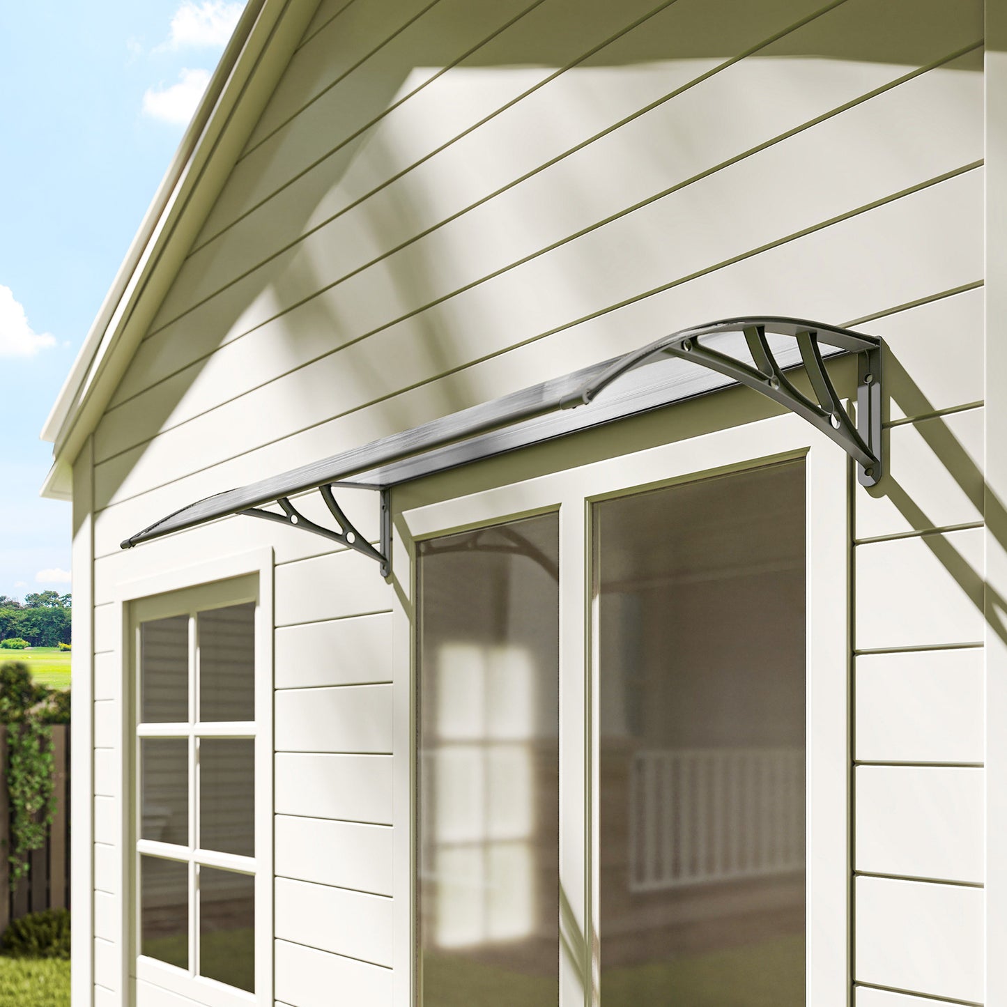Door Canopy Outdoor Awning Rain Shelter for Window Porch, Grey