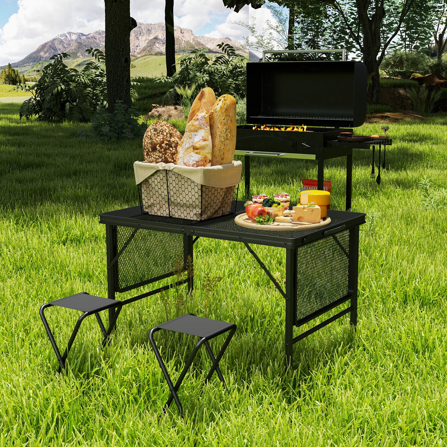 4.5ft Portable Folding Table, Height Adjustable Metal Picnic Table