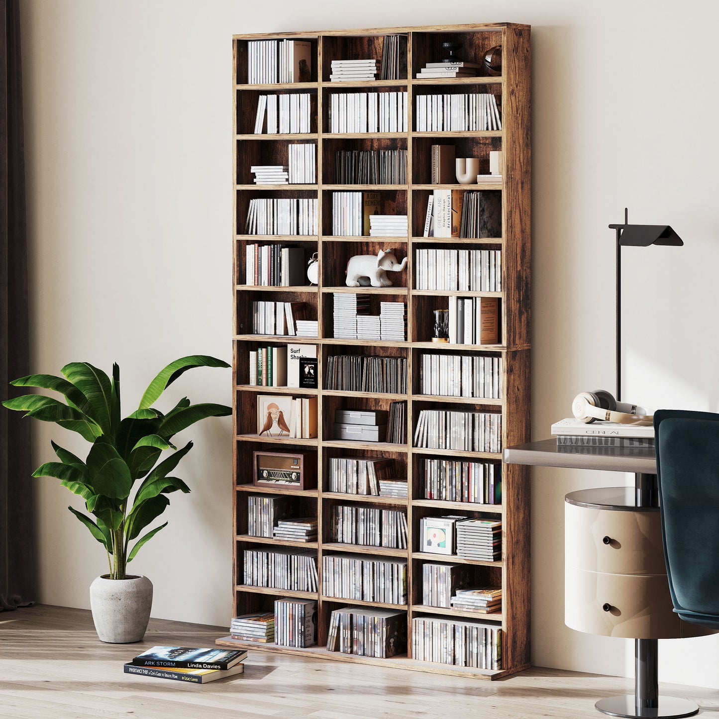DVD CD Media Storage Rack, Video Display Unit, Rustic Brown