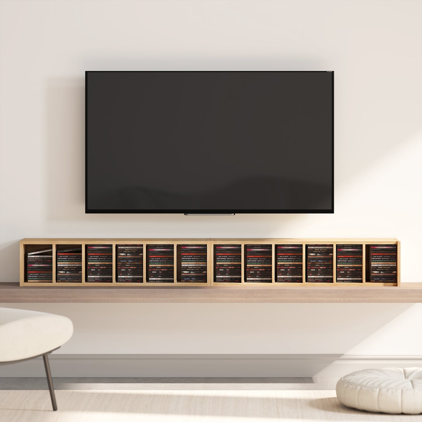 Set of 2 CD Storage Units DVD Shelf with Adjustable Shelves, Natural