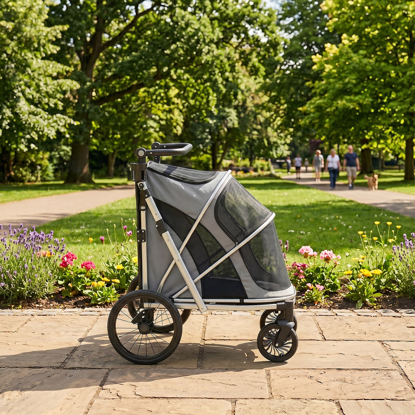 Dog Stroller, Pet Stroller for Small and Medium Dogs, Foldable Puppy Pram Pet Pushchair with 2 Big Wheels, Shock-Absorbing Frame, Seat Leashes, Brakes, Maximum Load 20 kg, Grey