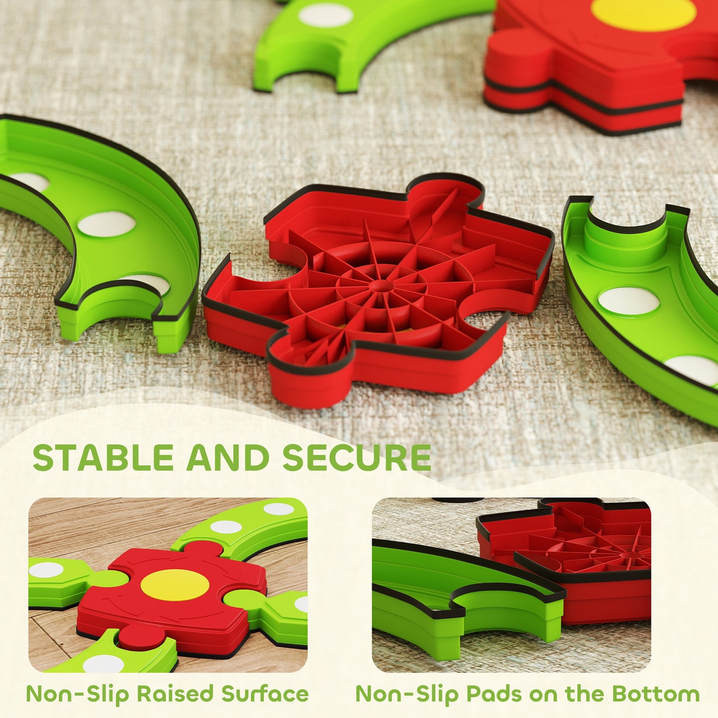 Kids Stepping Stones Balance Beam, Outdoor Indoor Sensory Toy Green