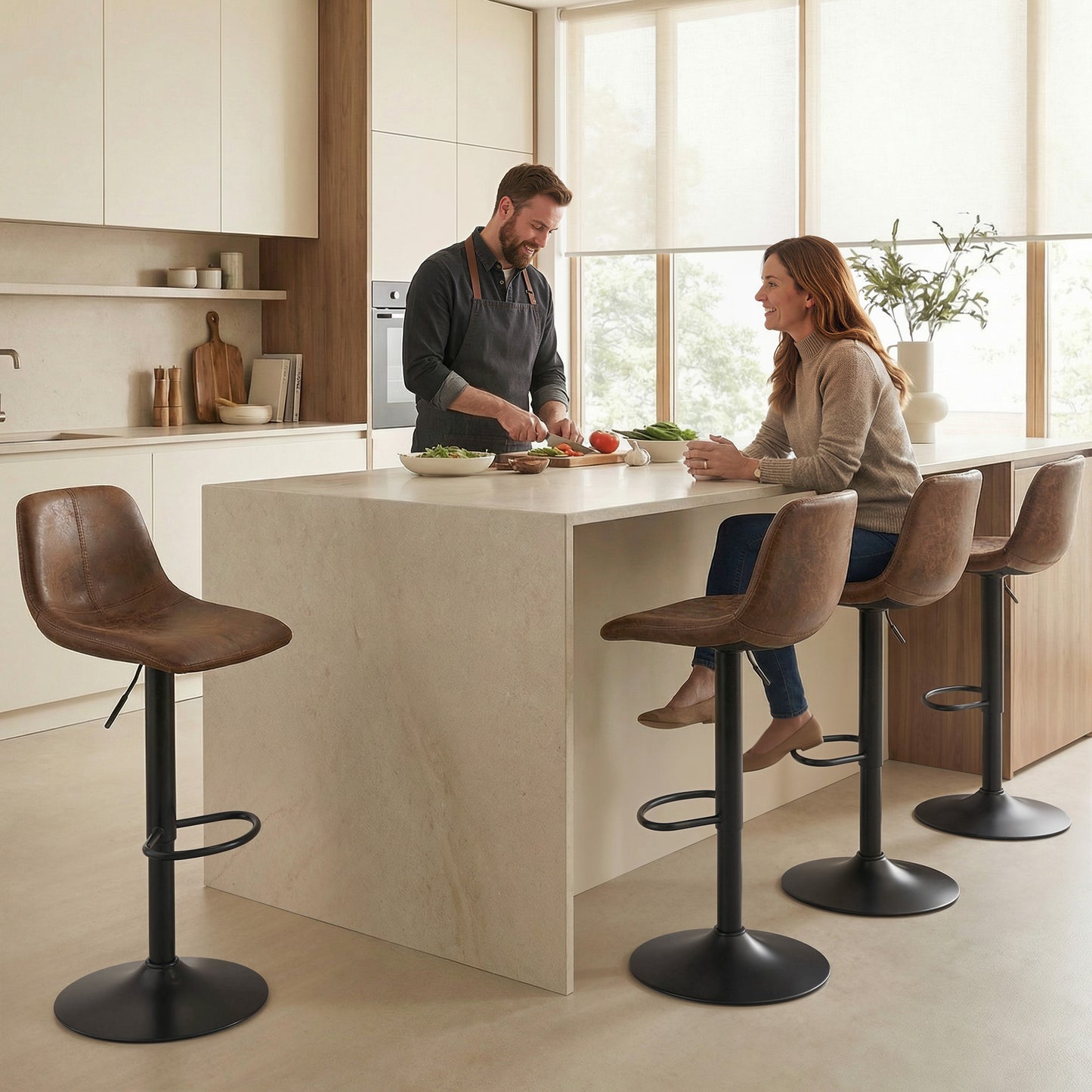 Bar Stools Set of 2, Modern Swivel Barstools for Dining Room, Brown