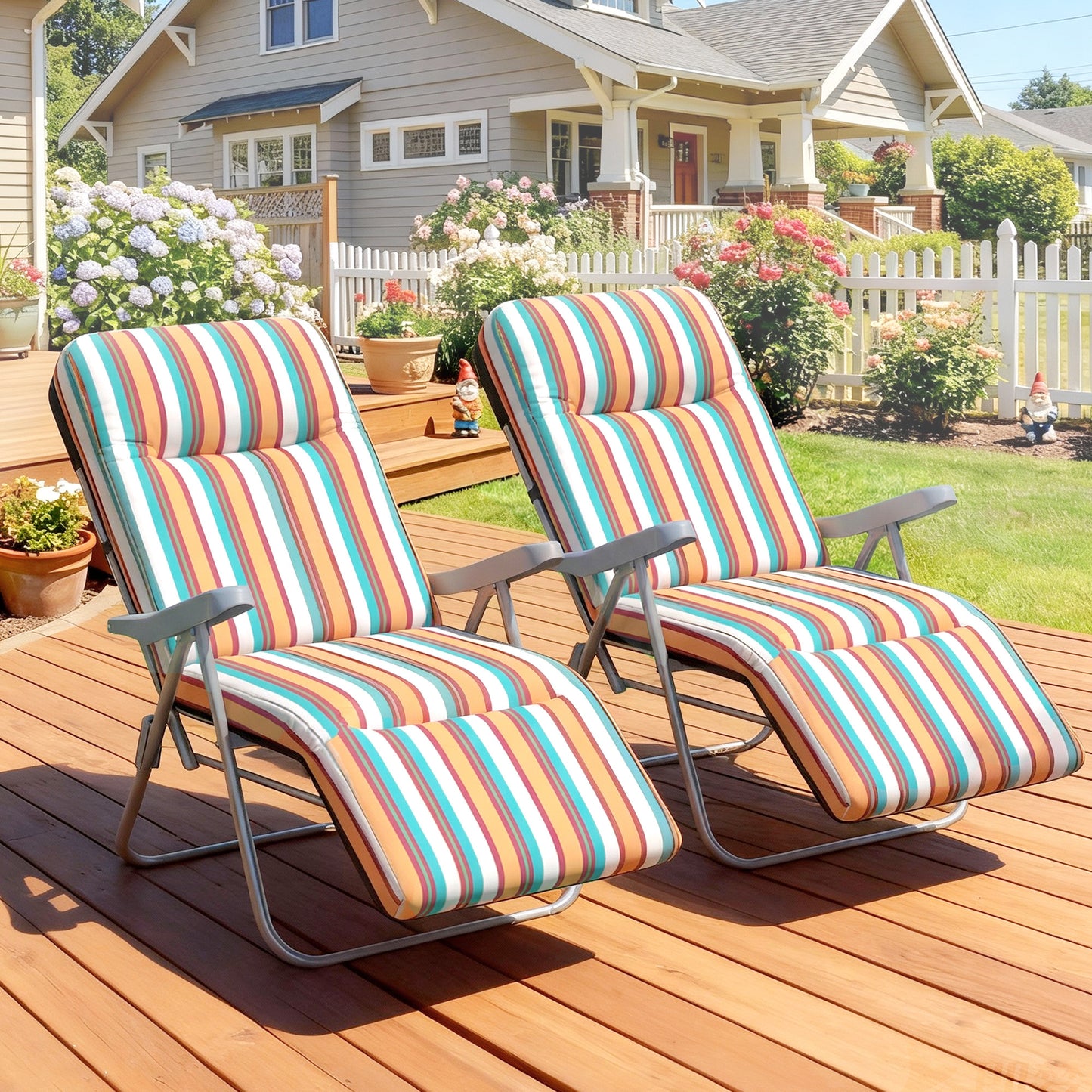Set of 2 Adjustable Sun Lounger Recliner Reclining Seat Multicolour