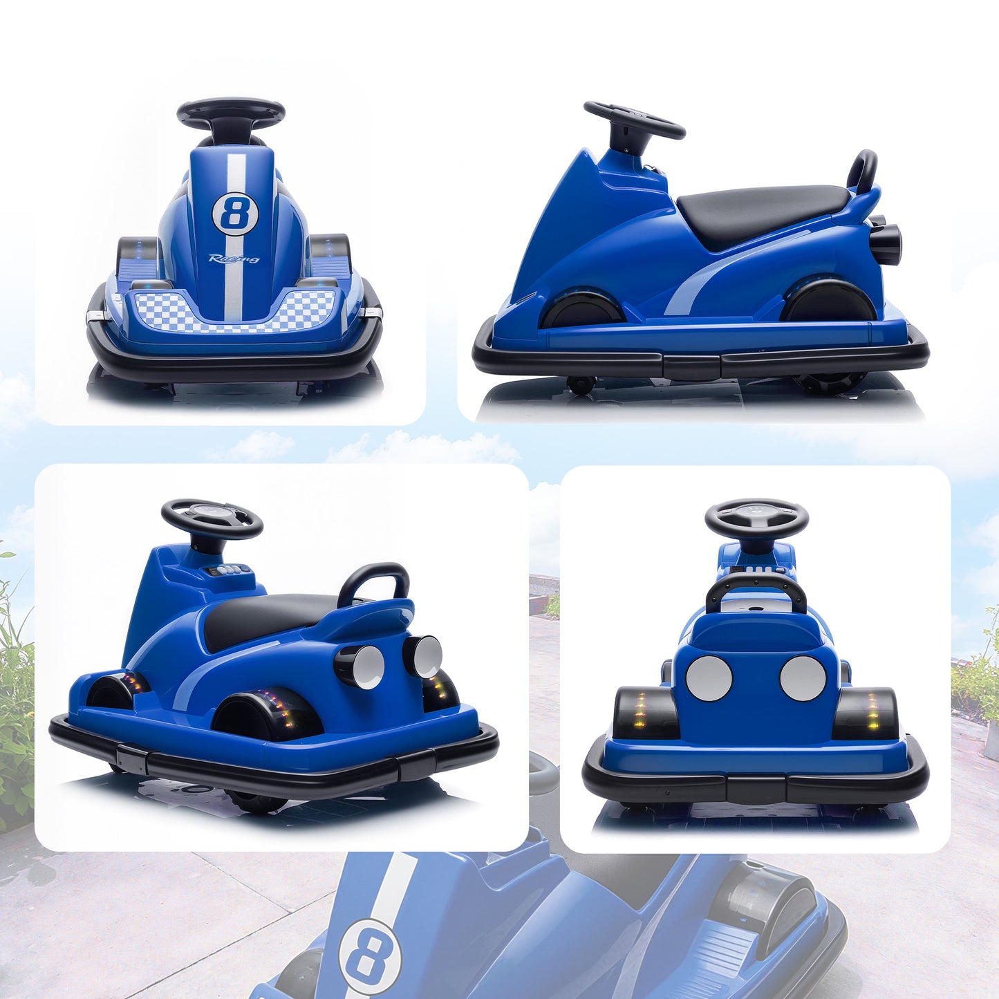 Electric Kids Bumper Car with 360 Degree Rotation Spin, Blue